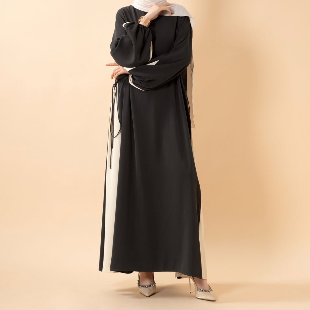 Contrast Panel  Abaya with Drawstring Detail & Balloon Sleeves(MA421), view 4