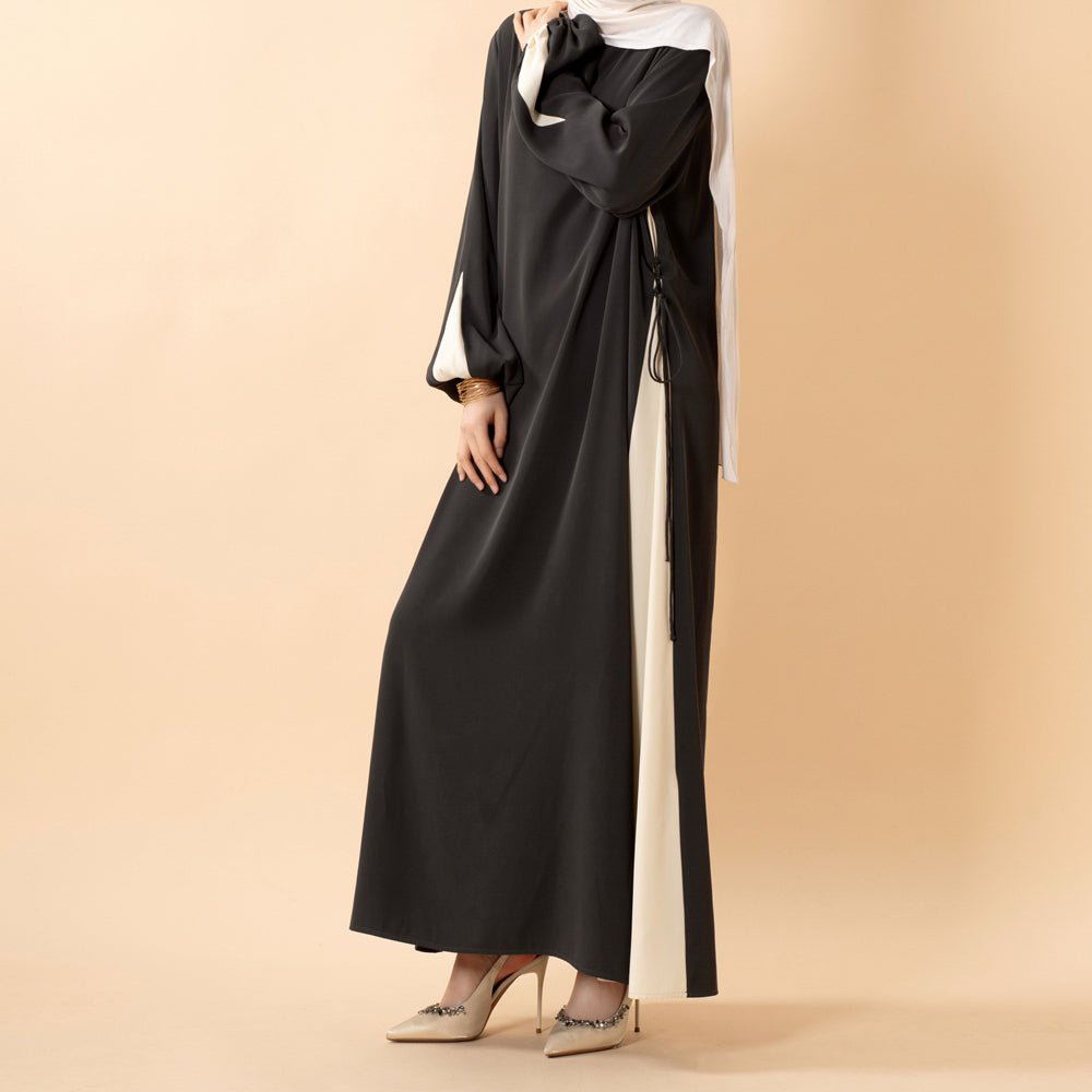 Contrast Panel  Abaya with Drawstring Detail & Balloon Sleeves(MA421), view 5