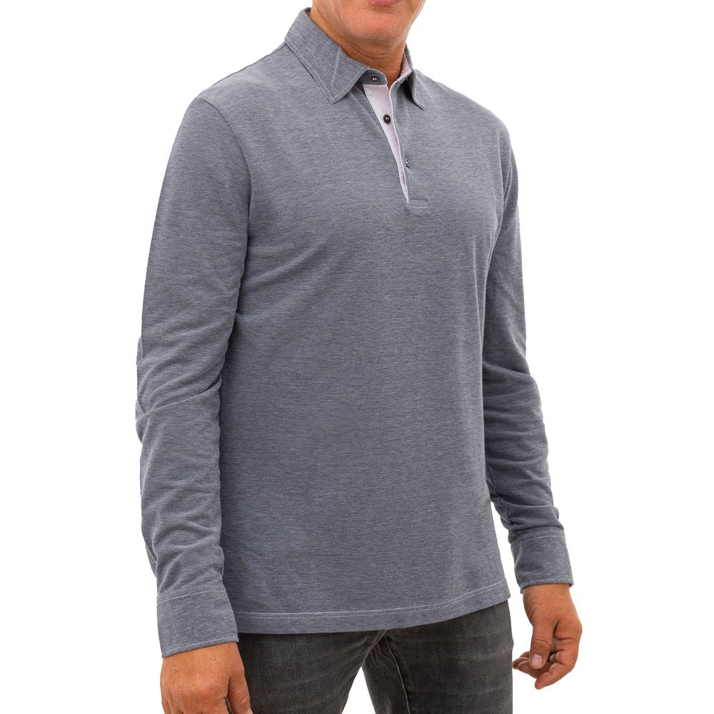 Corneliani Long-Sleeve Cotton Polo — Blue, view 2