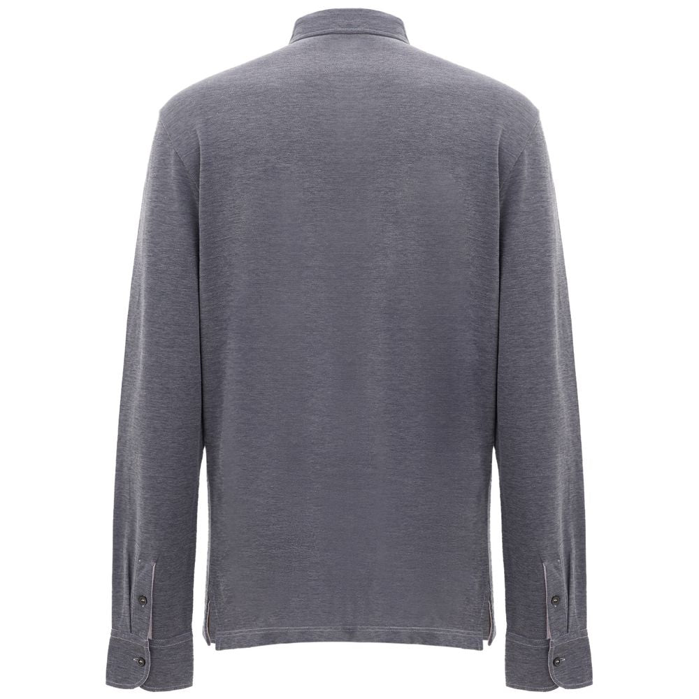 Corneliani Long-Sleeve Cotton Polo — Blue, view 3