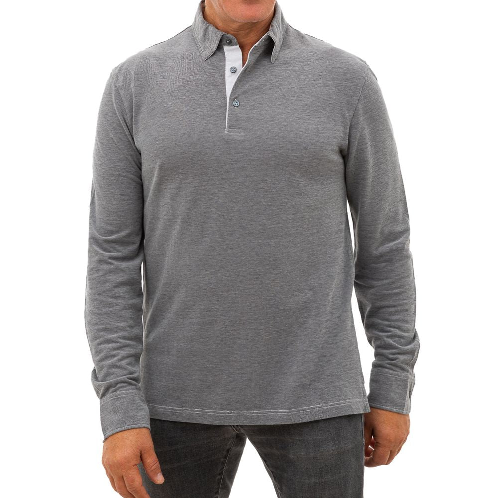 Corneliani Long-Sleeve Cotton Polo — Gray, view 2