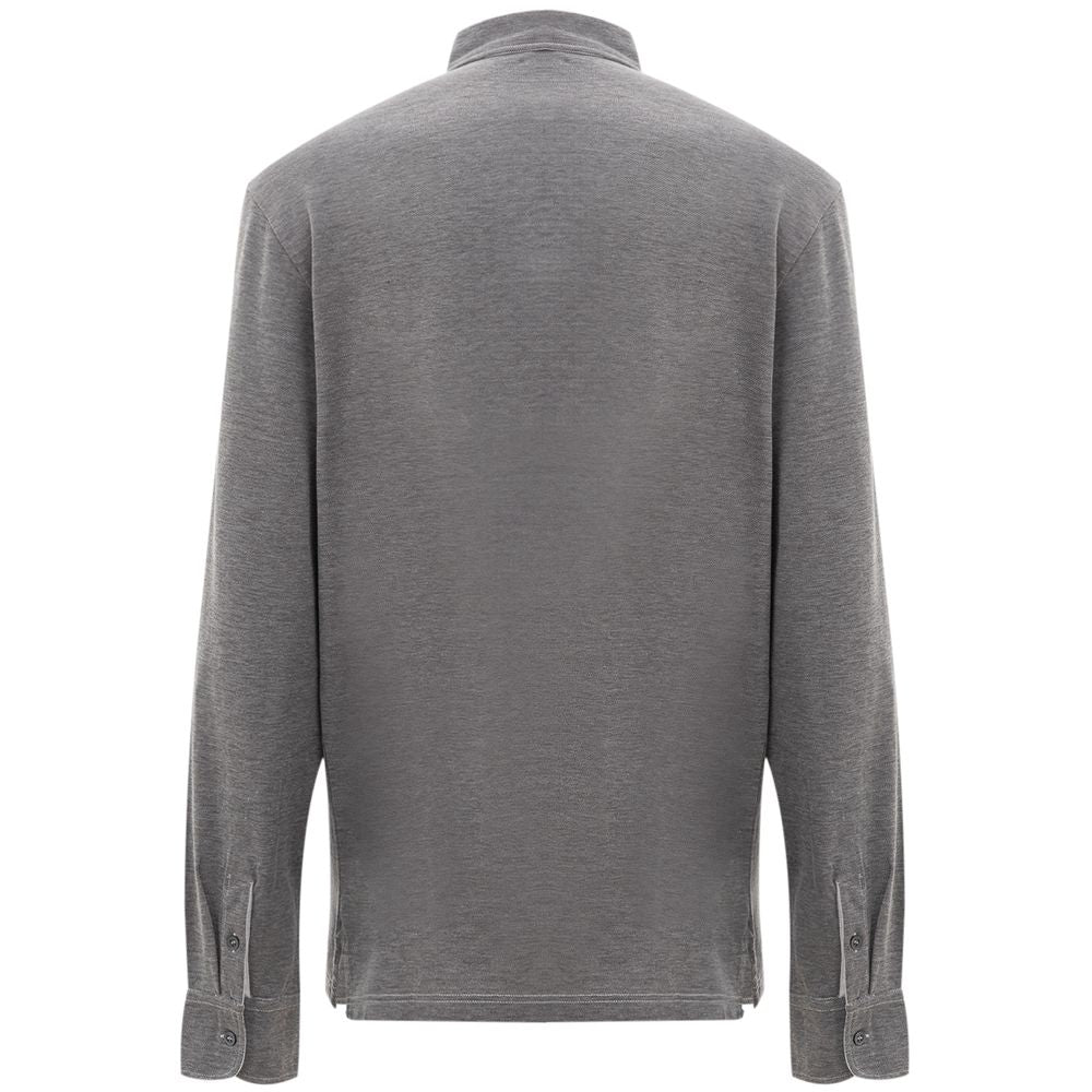 Corneliani Long-Sleeve Cotton Polo — Gray, view 3