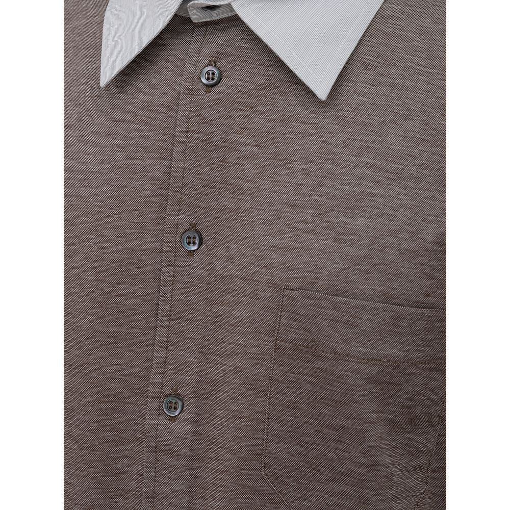 Corneliani Bicolor Cotton Short-Sleeve Shirt — Gray, view 3