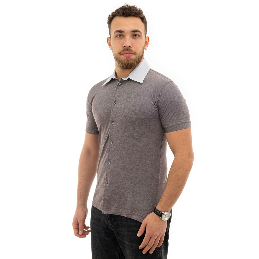 Corneliani Bicolor Cotton Short-Sleeve Shirt — Gray, view 4