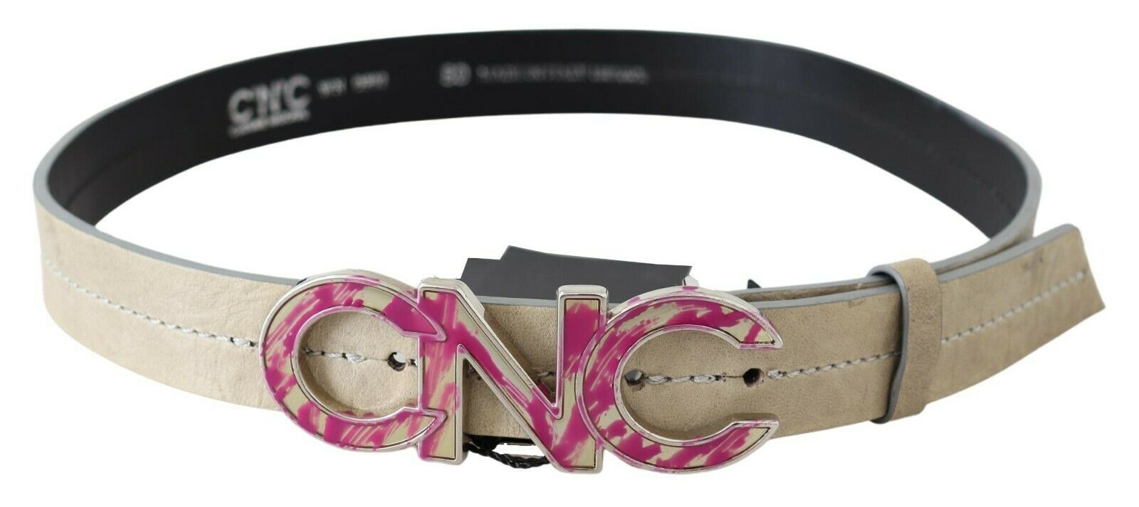 Costume National Leather with Logo Buckle Belt — Beige by Costume National