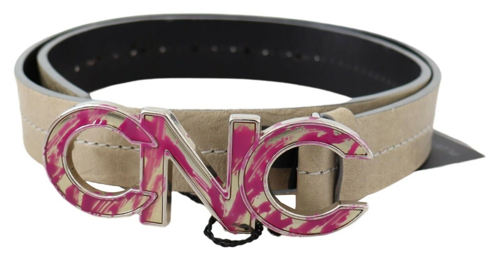 Costume National Leather with Logo Buckle Belt — Beige, view 2