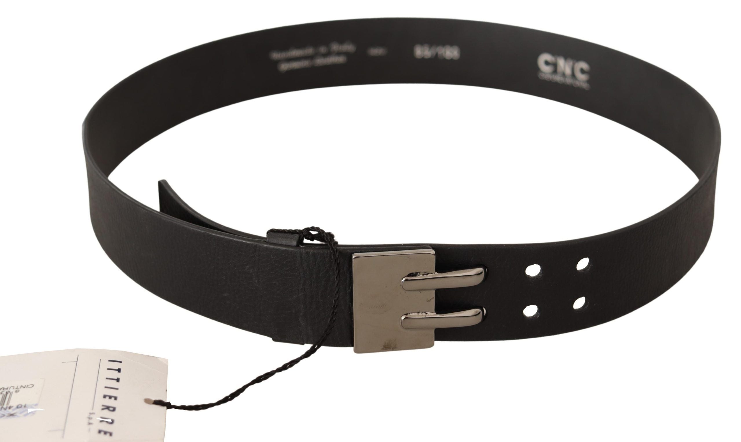 Costume National Leather with Silver-Tone Buckle Belt — Black, view 2