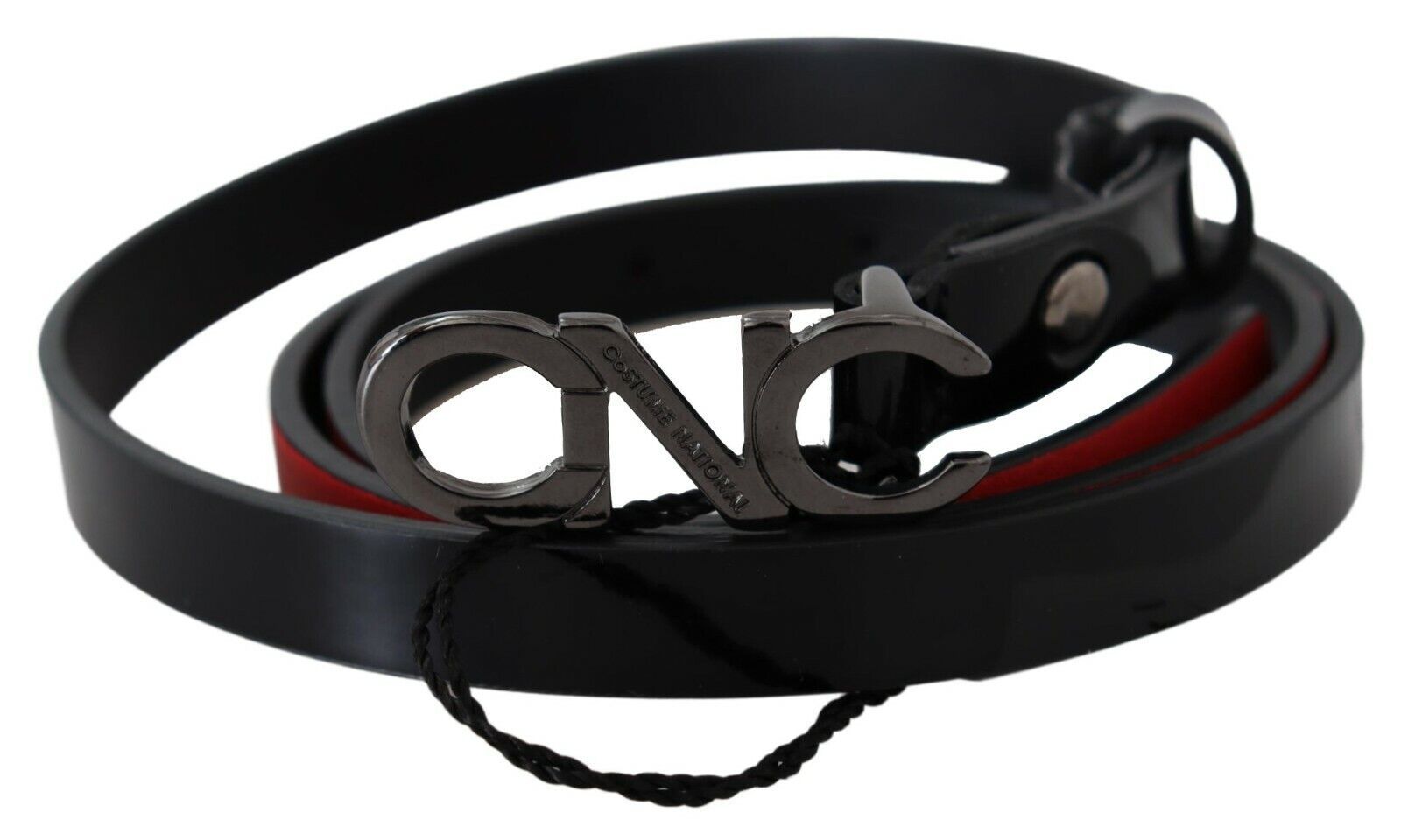 Costume National Logo Buckle Leather Belt — Black, view 2