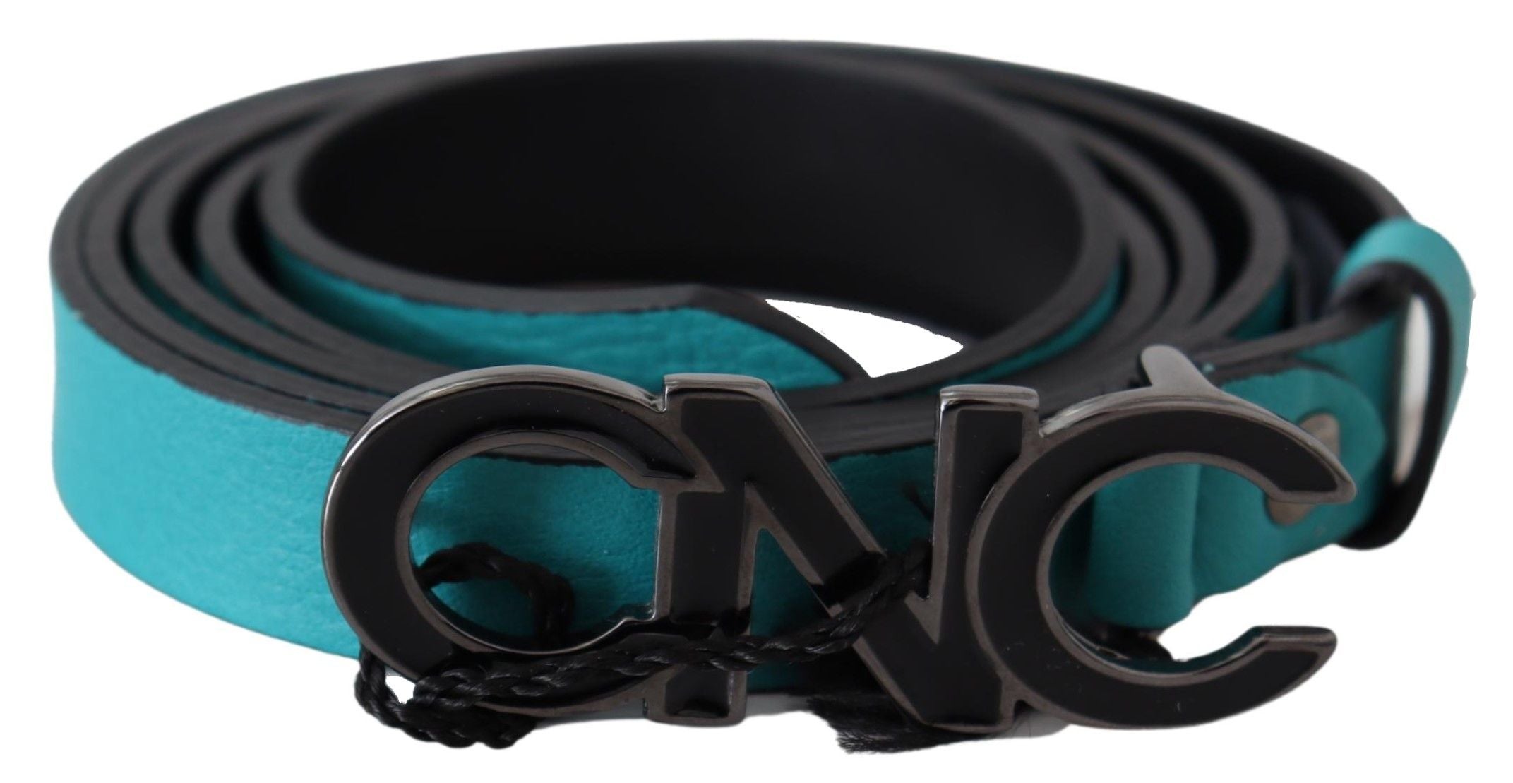 Costume National Logo-Buckle Leather Belt — Blue, view 2