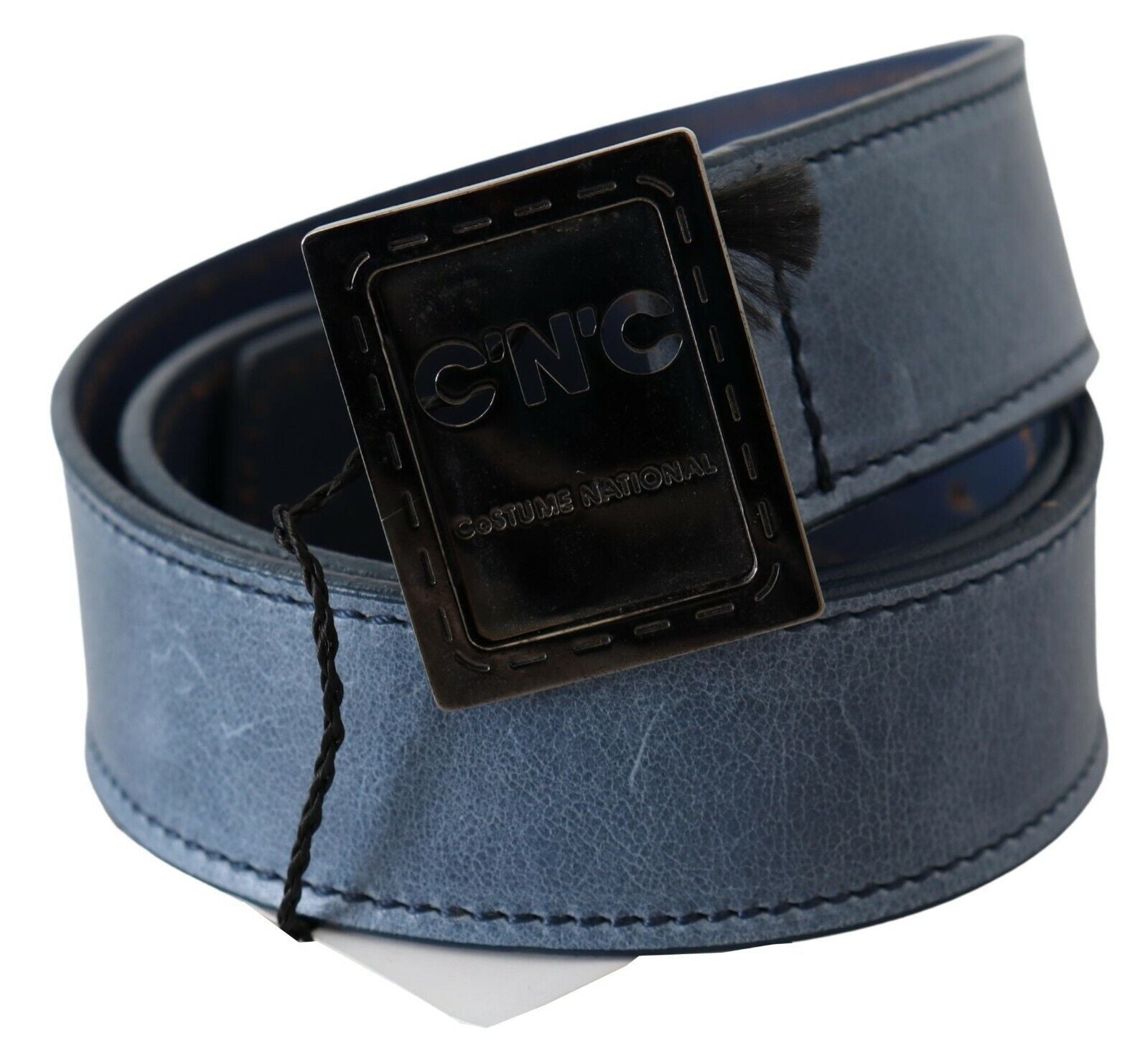Costume National Logo Buckle Leather Belt — Blue, view 3