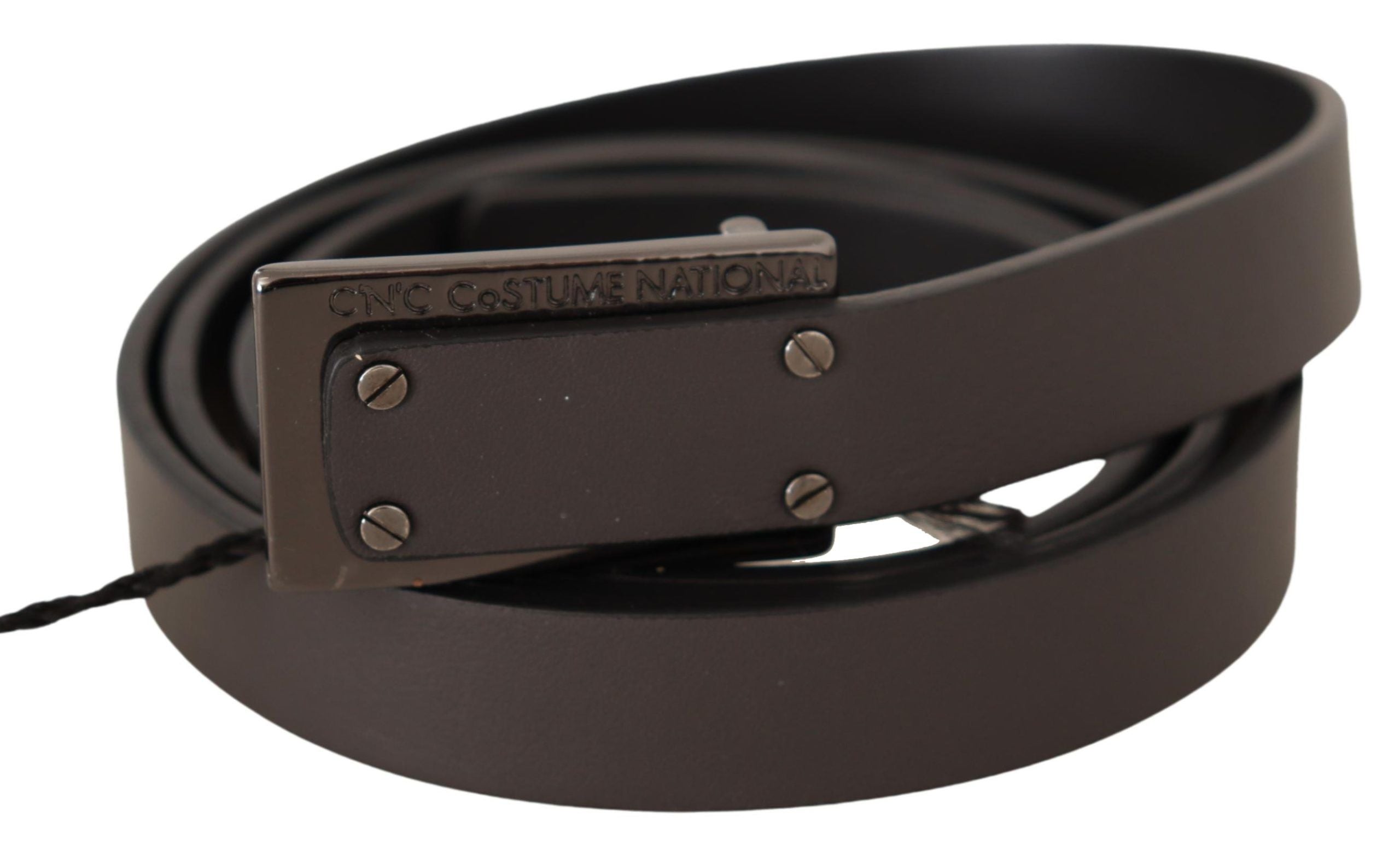 Costume National Leather Logo Buckle Belt — Brown, view 2