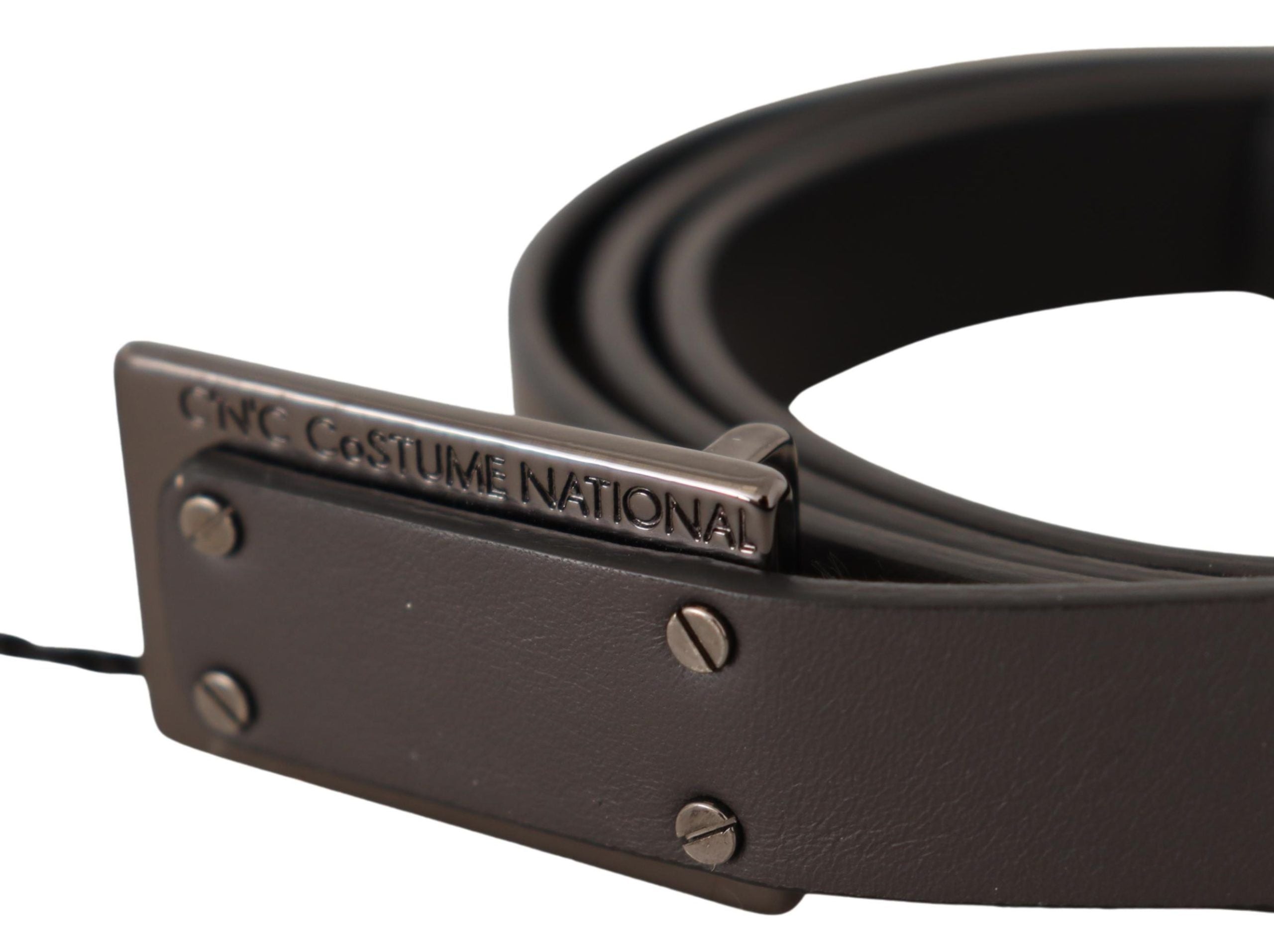 Costume National Leather Logo Buckle Belt — Brown, view 3