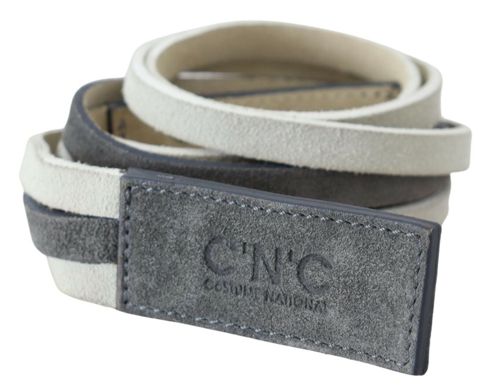 Costume National Velvet Logo-Embossed Leather Belt — White by Costume National