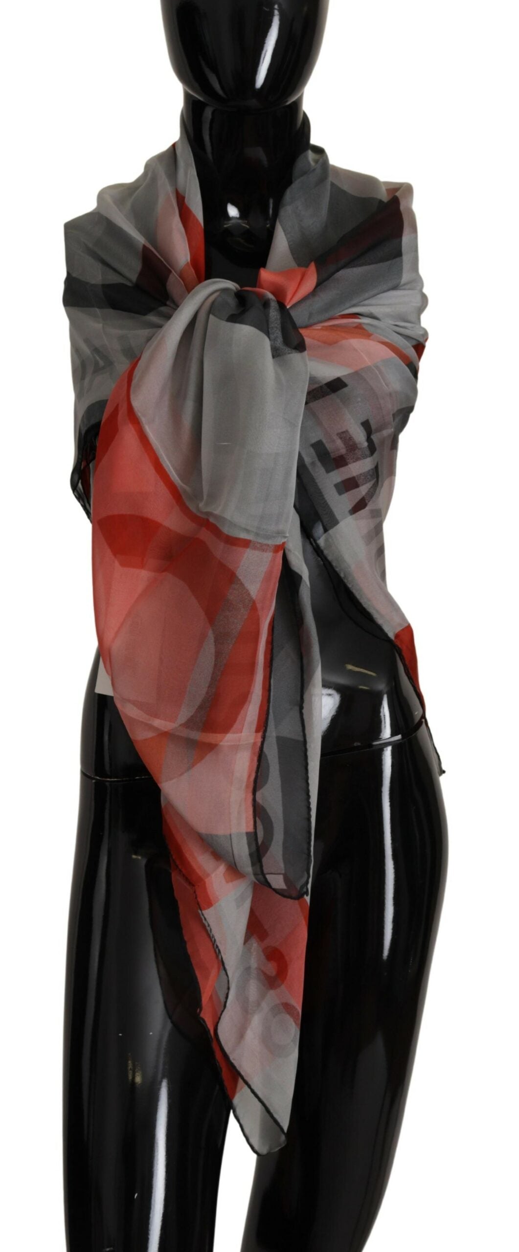 Costume National Checkered Silk Scarf — Gray by Costume National