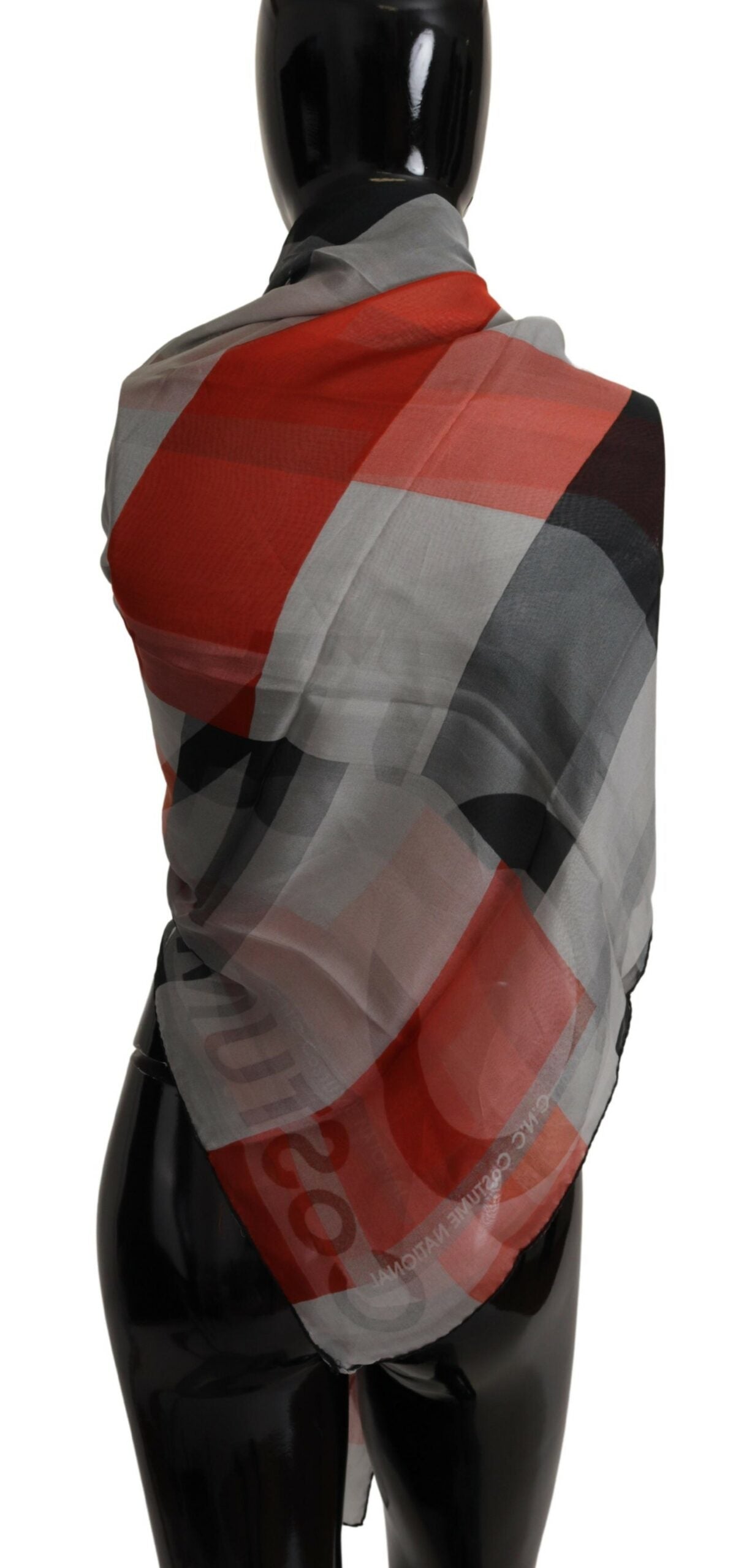Costume National Checkered Silk Scarf — Gray, view 2