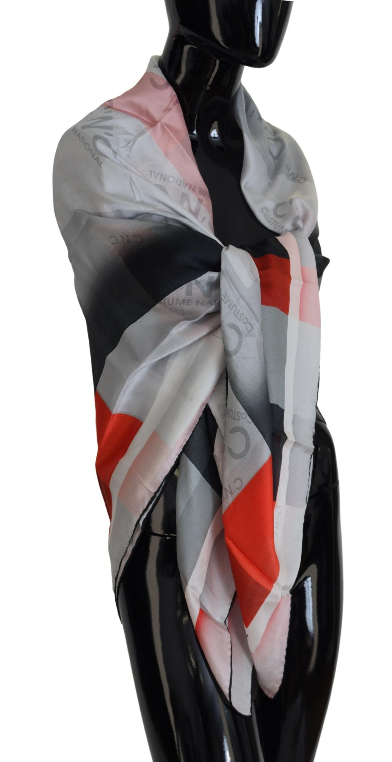 Costume National Checkered Silk Scarf — Gray, view 2