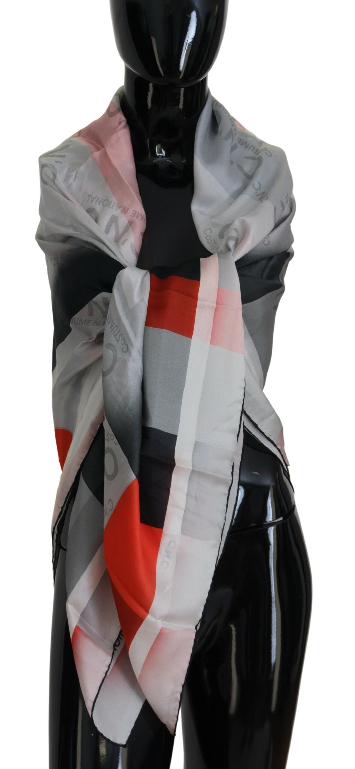 Costume National Checkered Silk Scarf — Gray, view 3