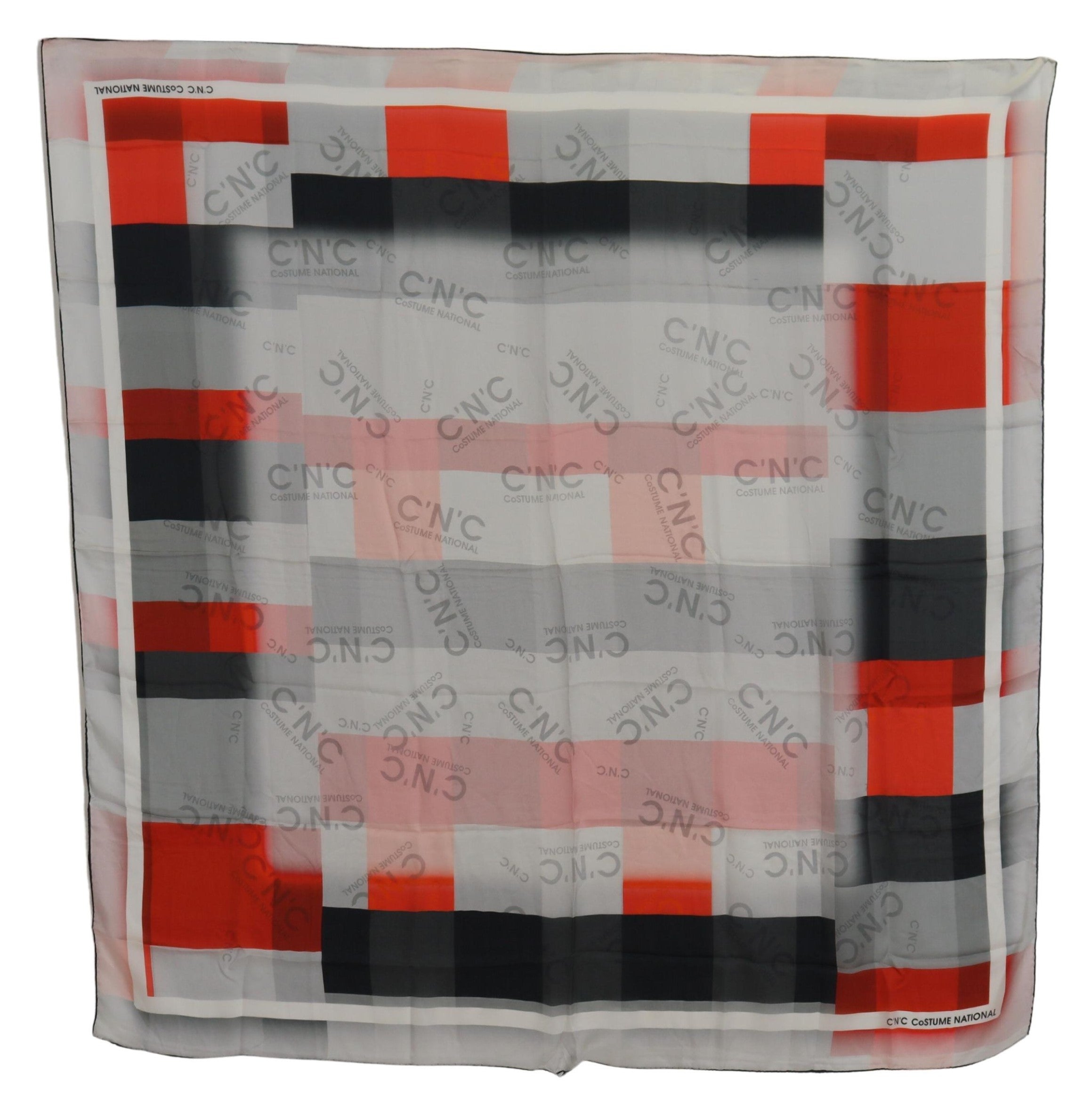 Costume National Checkered Silk Scarf — Gray, view 4
