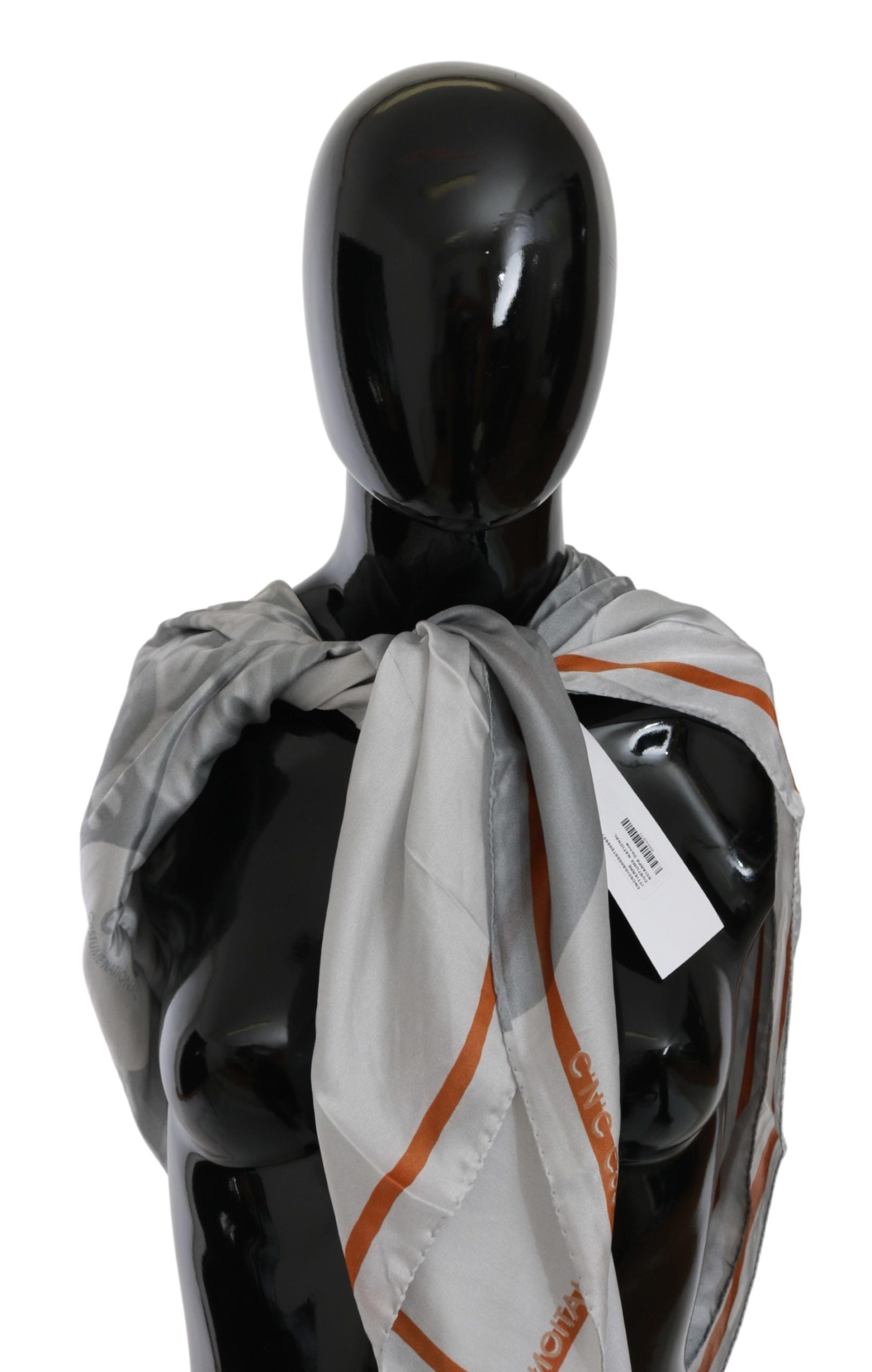 Costume National Silk Floral Foulard Scarf — Gray, view 5