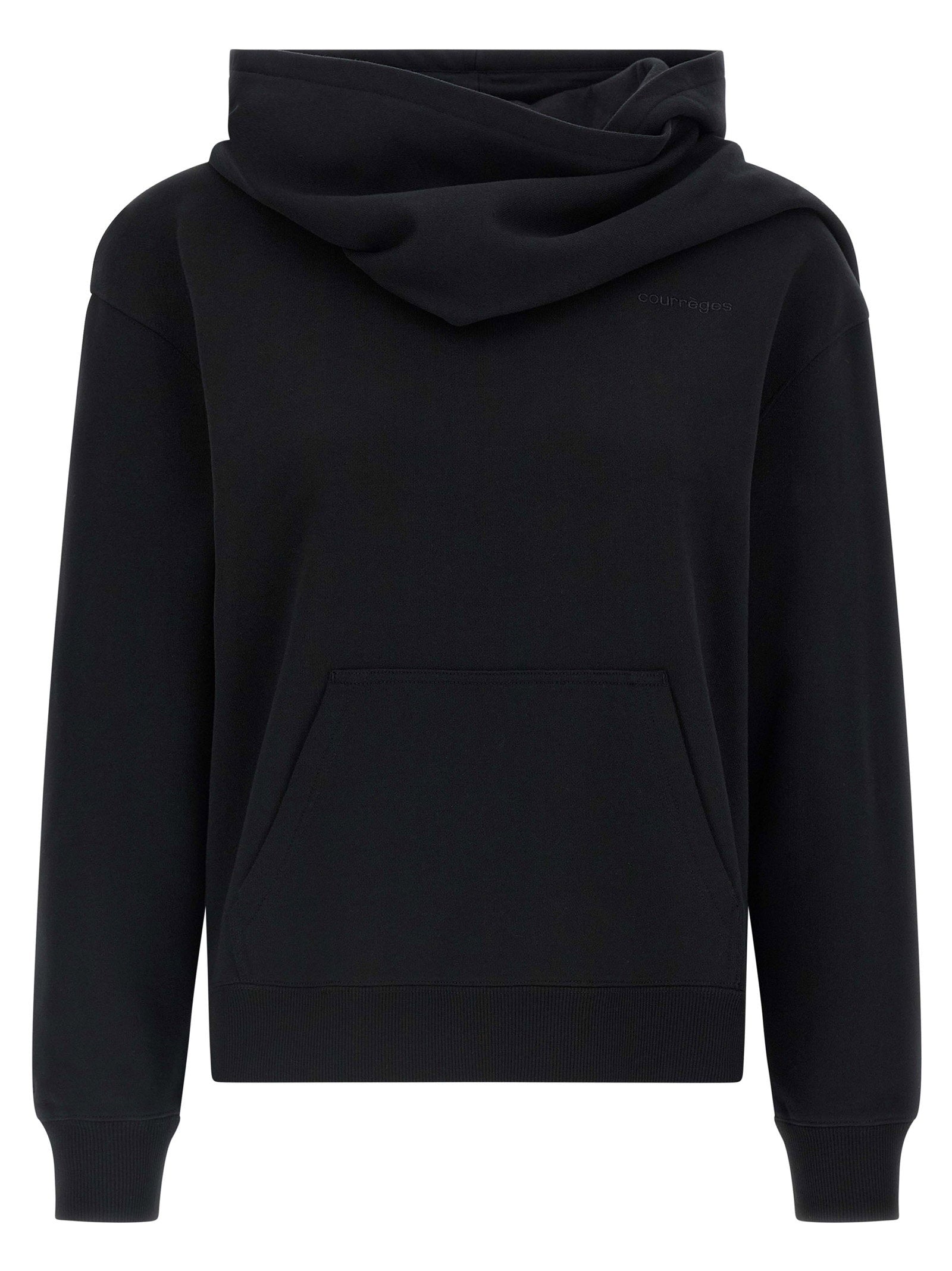 Courreges Brushed Cotton with Tone-on-Tone Embroidery Hoodie — Black by Courreges