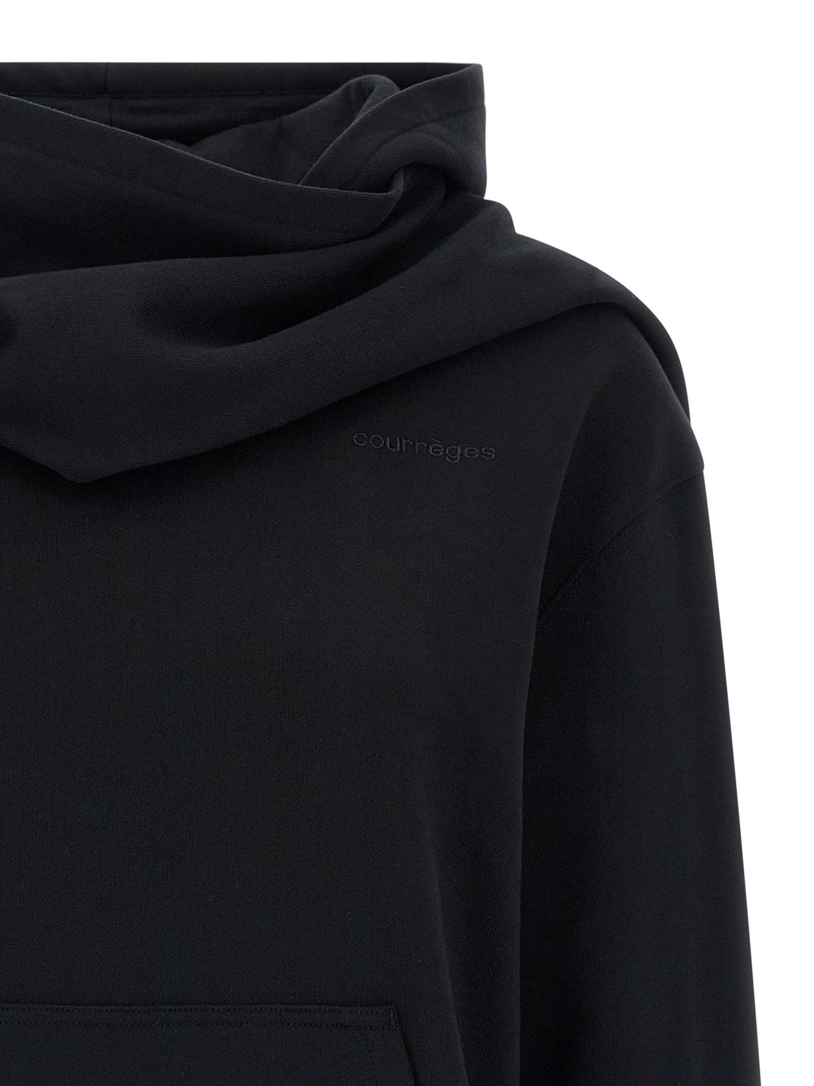 Courreges Brushed Cotton with Tone-on-Tone Embroidery Hoodie — Black, view 3
