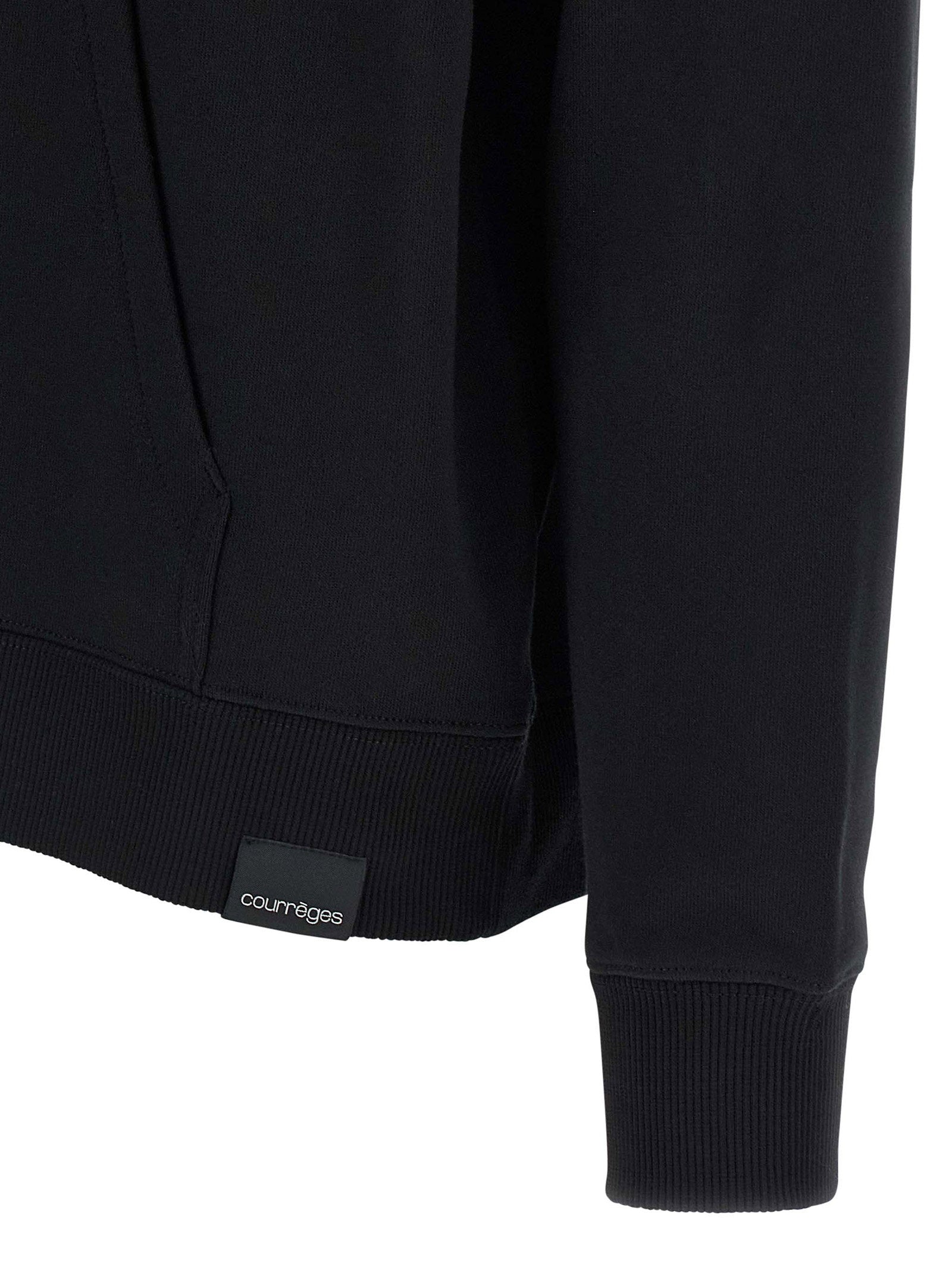 Courreges Brushed Cotton with Tone-on-Tone Embroidery Hoodie — Black, view 4