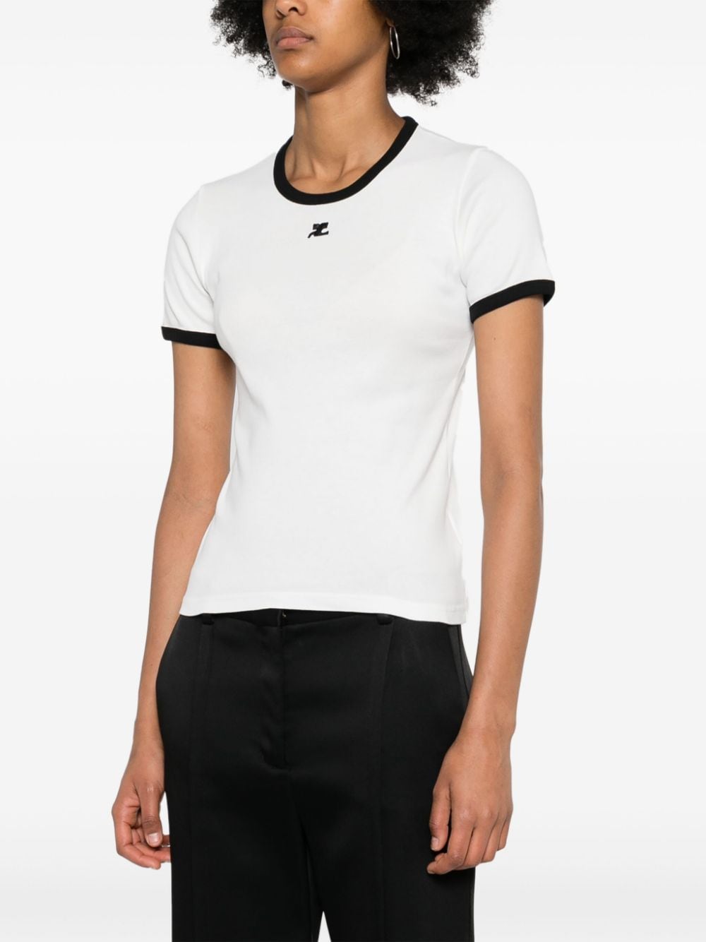 Courreges Pre Logo-Embroidered Cotton T-shirt — White, view 3