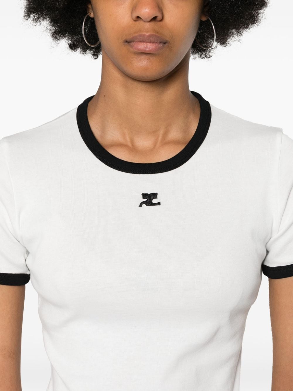 Courreges Pre Logo-Embroidered Cotton T-shirt — White, view 4