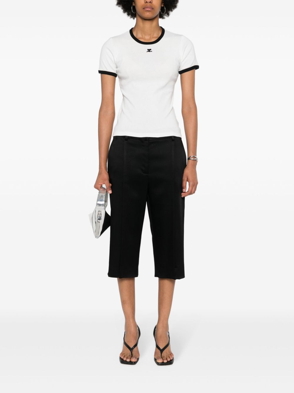 Courreges Pre Logo-Embroidered Cotton T-shirt — White, view 5