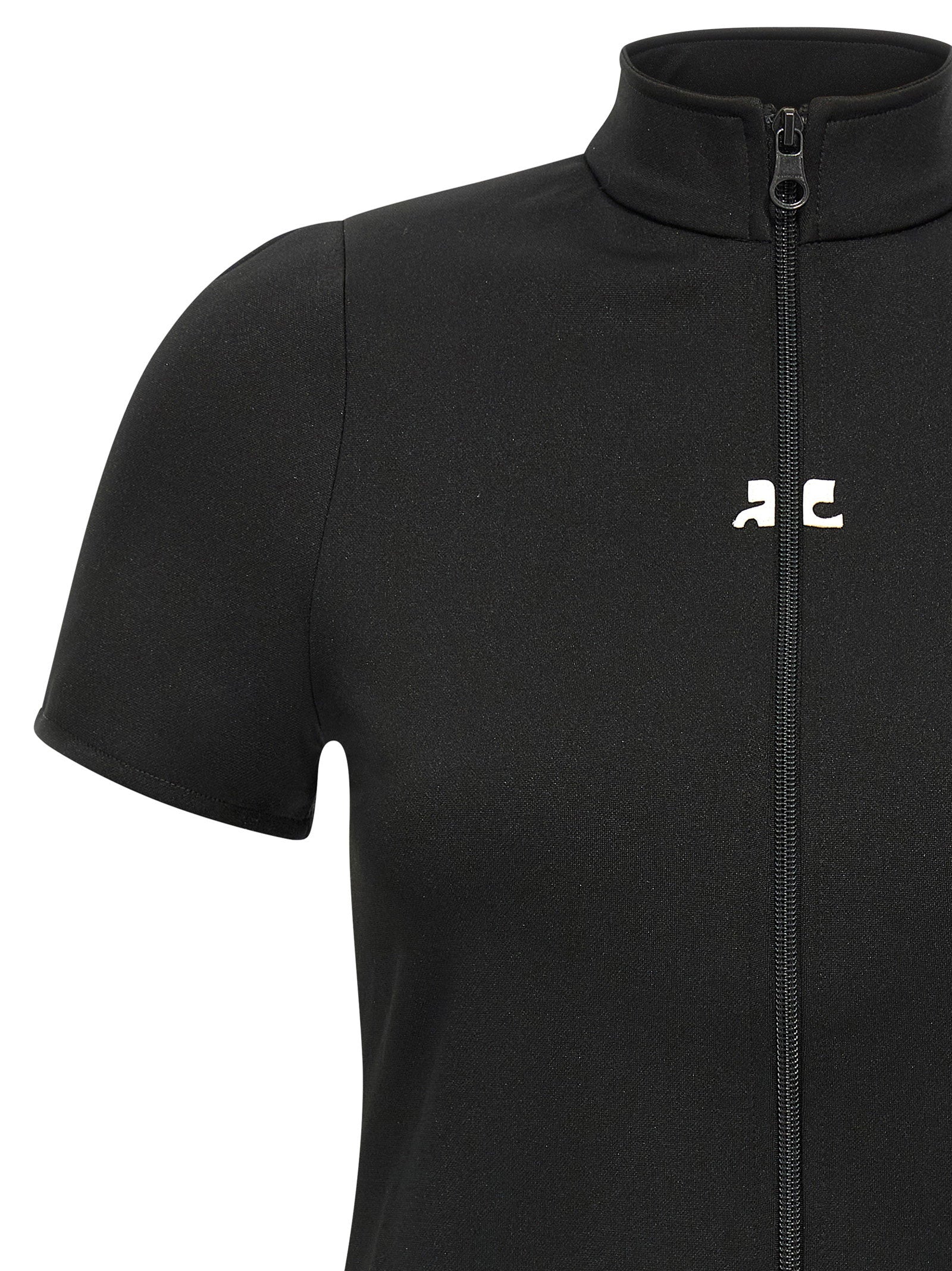 Courreges Logo-Embroidered Interlock Shirt — Black, view 3
