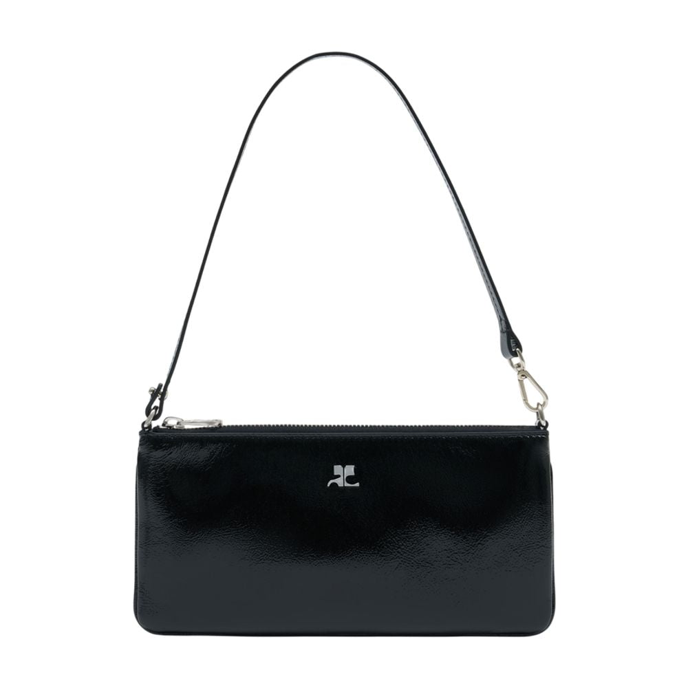 Courrèges Glossy Calfskin Leather Shoulder Bag — Black by Courreges