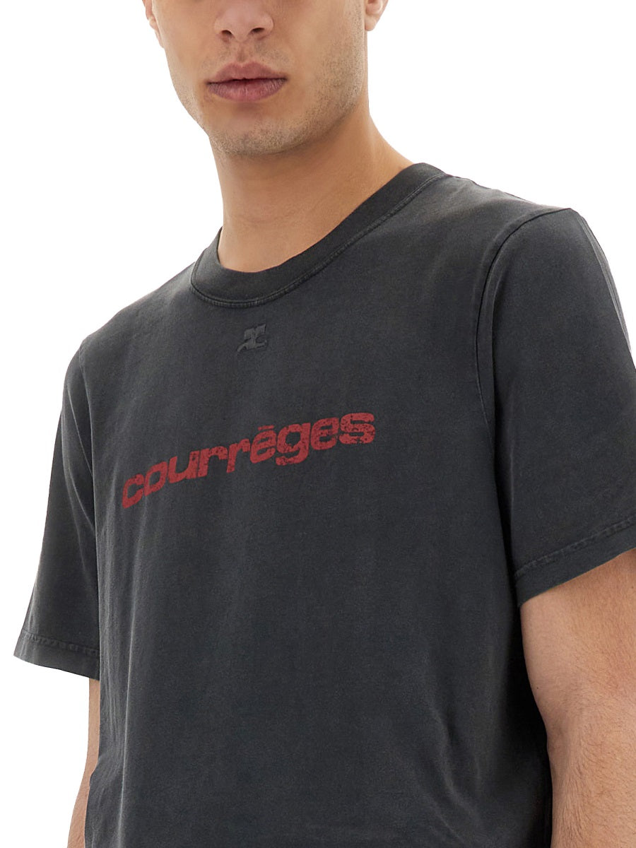 CourrèGes Logo Print T-Shirt — Black, view 2