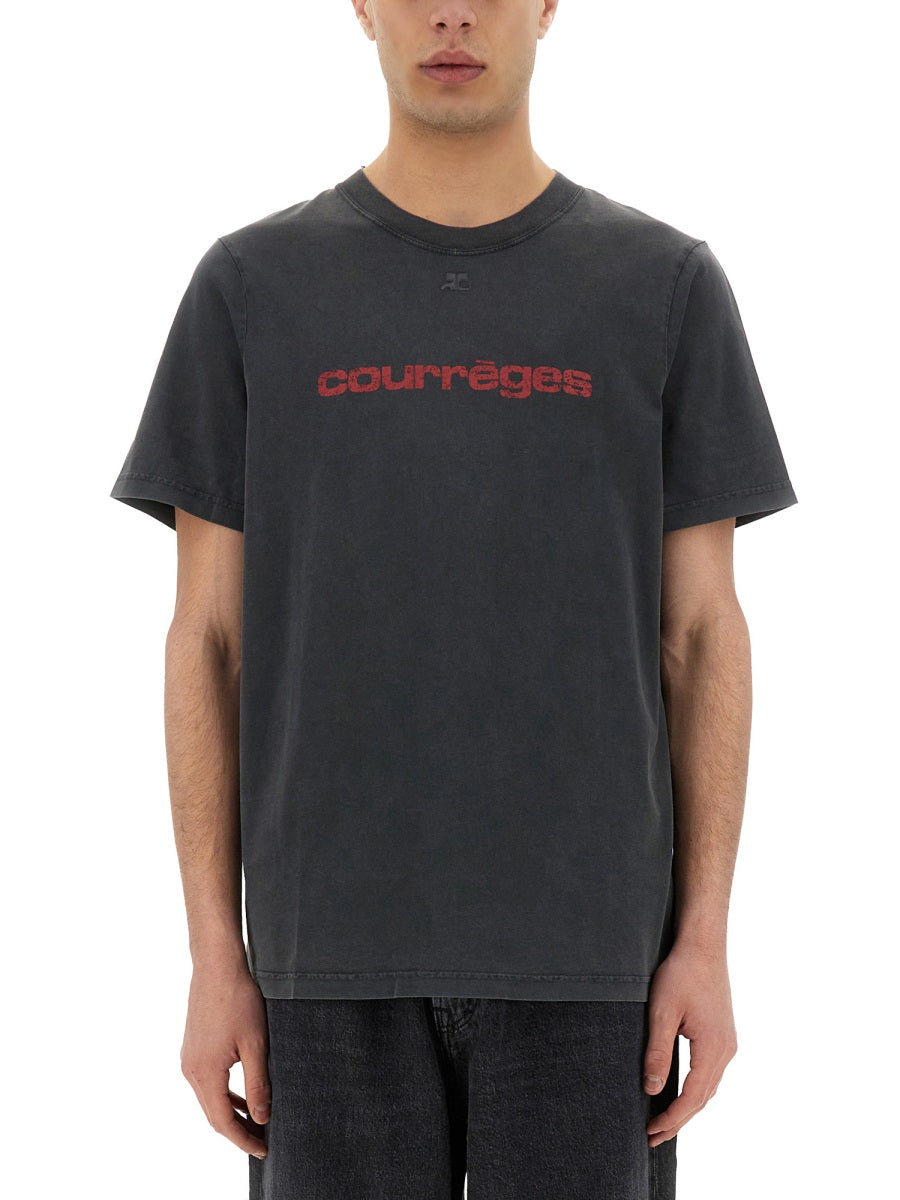 CourrèGes Logo Print T-Shirt — Black, view 3