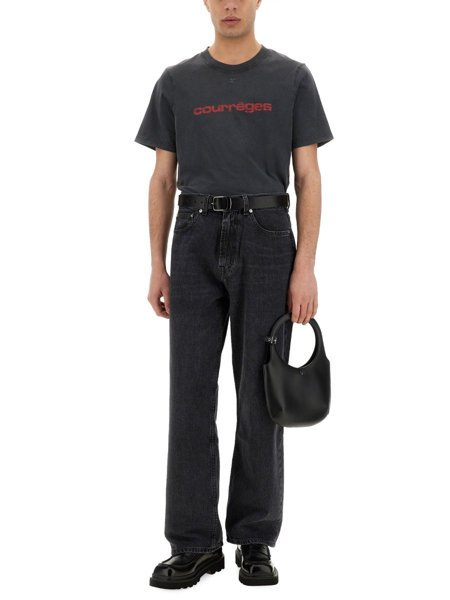 CourrèGes Logo Print T-Shirt — Black, view 4