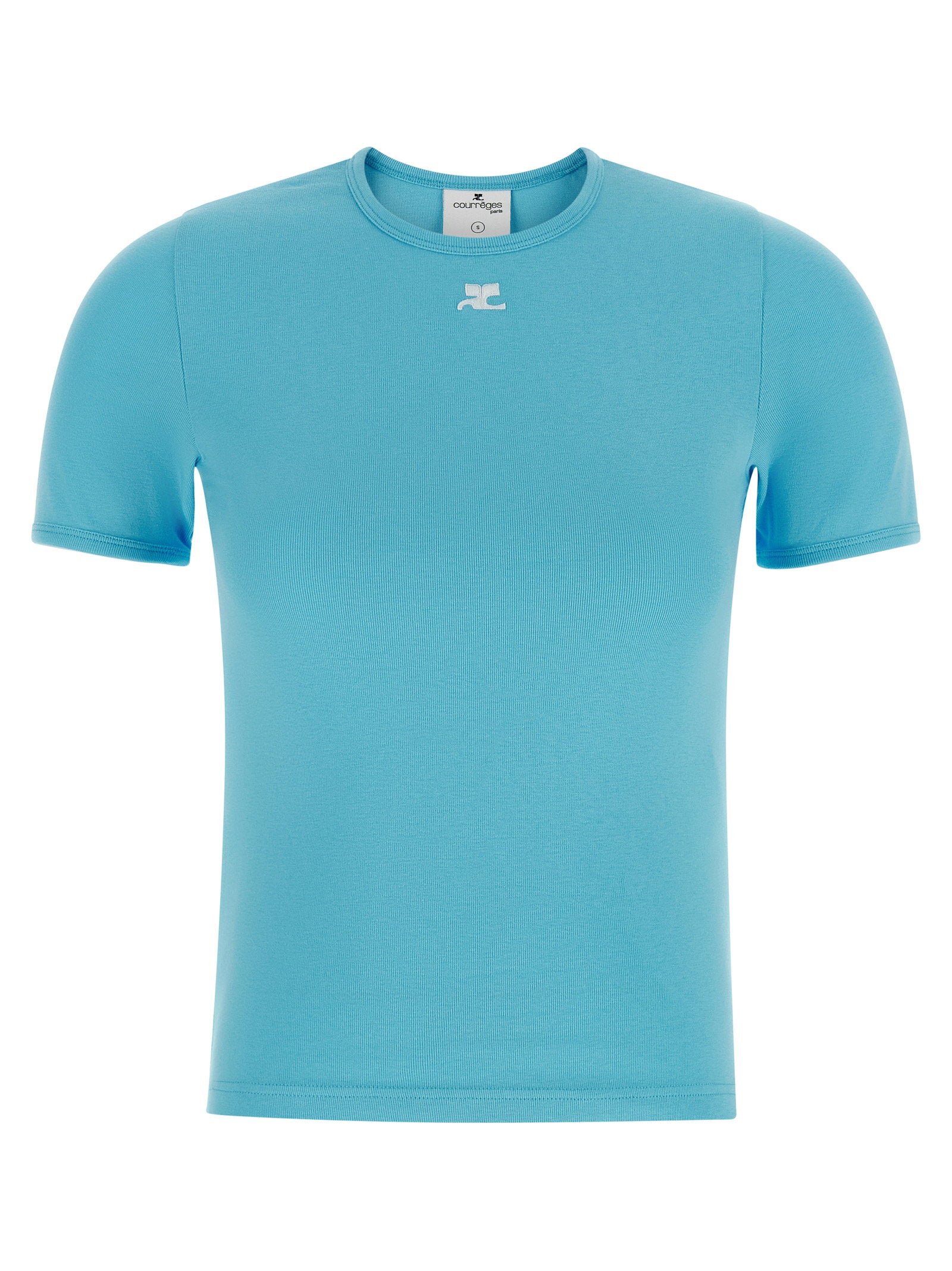 Courreges Signature Logo Patch T-shirt — Turquoise by Courreges