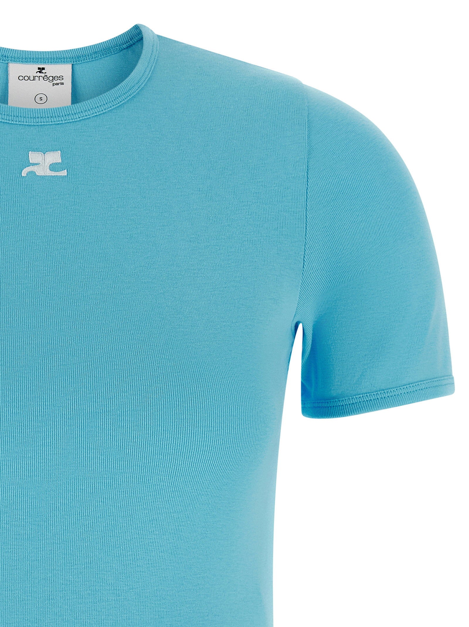 Courreges Signature Logo Patch T-shirt — Turquoise, view 3