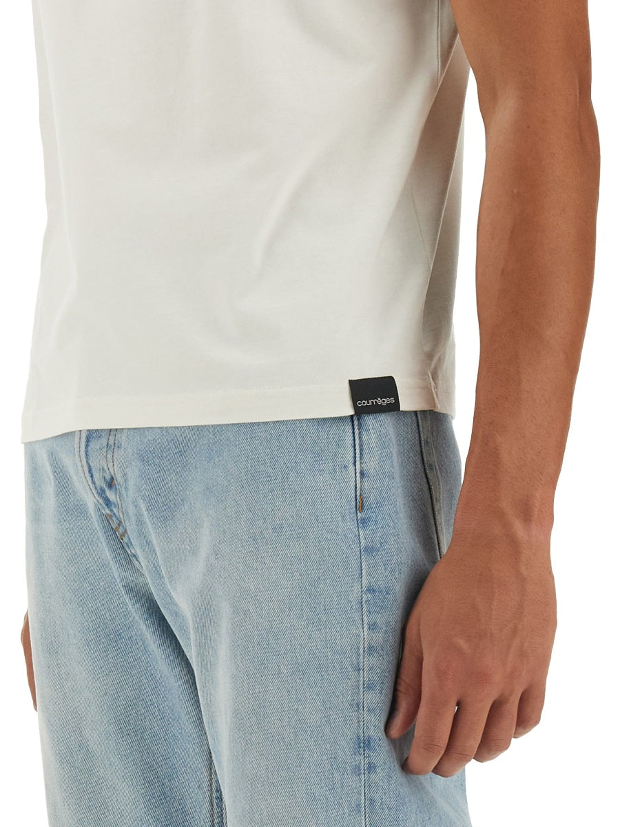 CourrèGes Logo-Embroidered Cotton T-Shirt — White, view 2