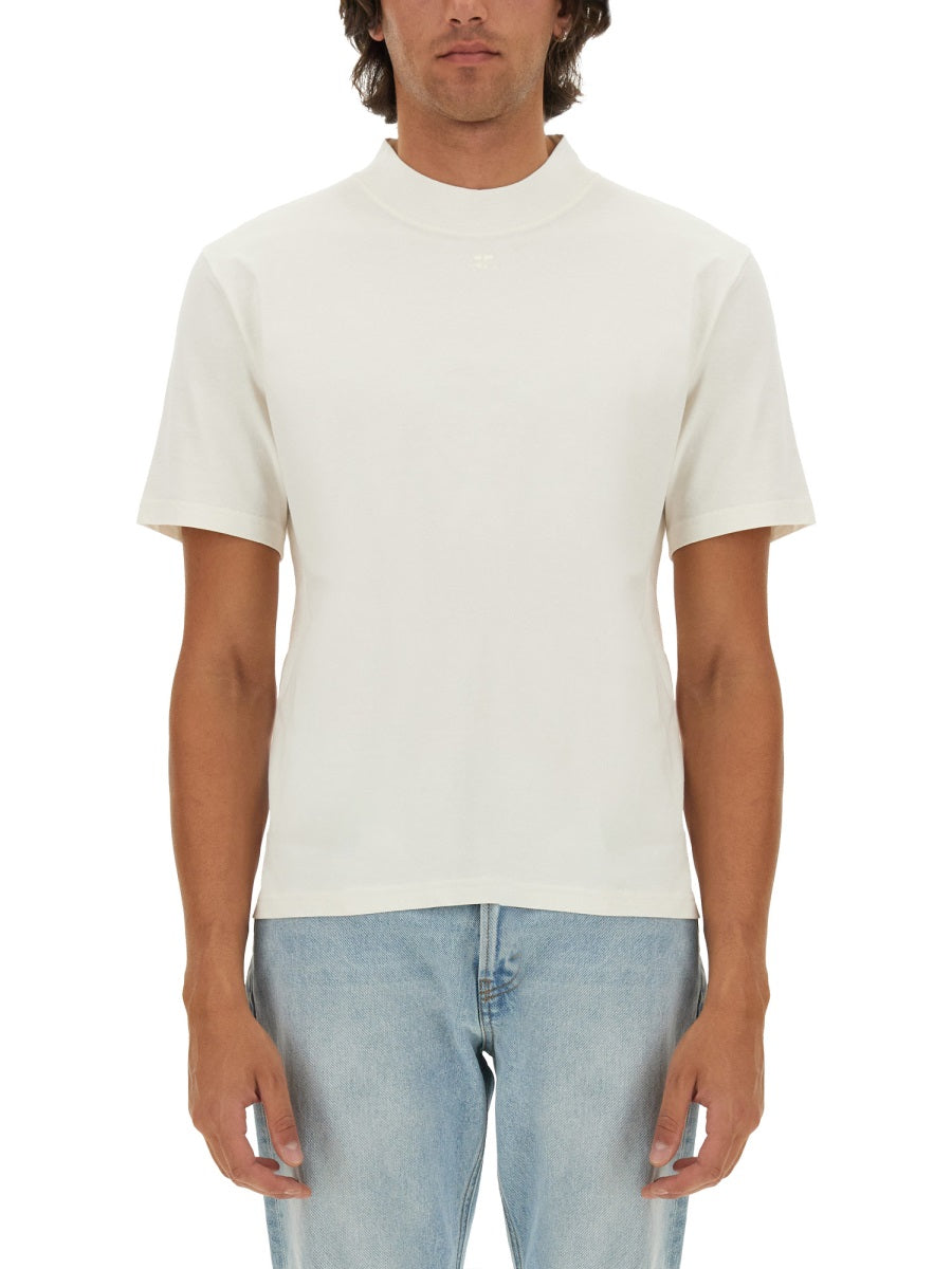 CourrèGes Logo-Embroidered Cotton T-Shirt — White, view 3