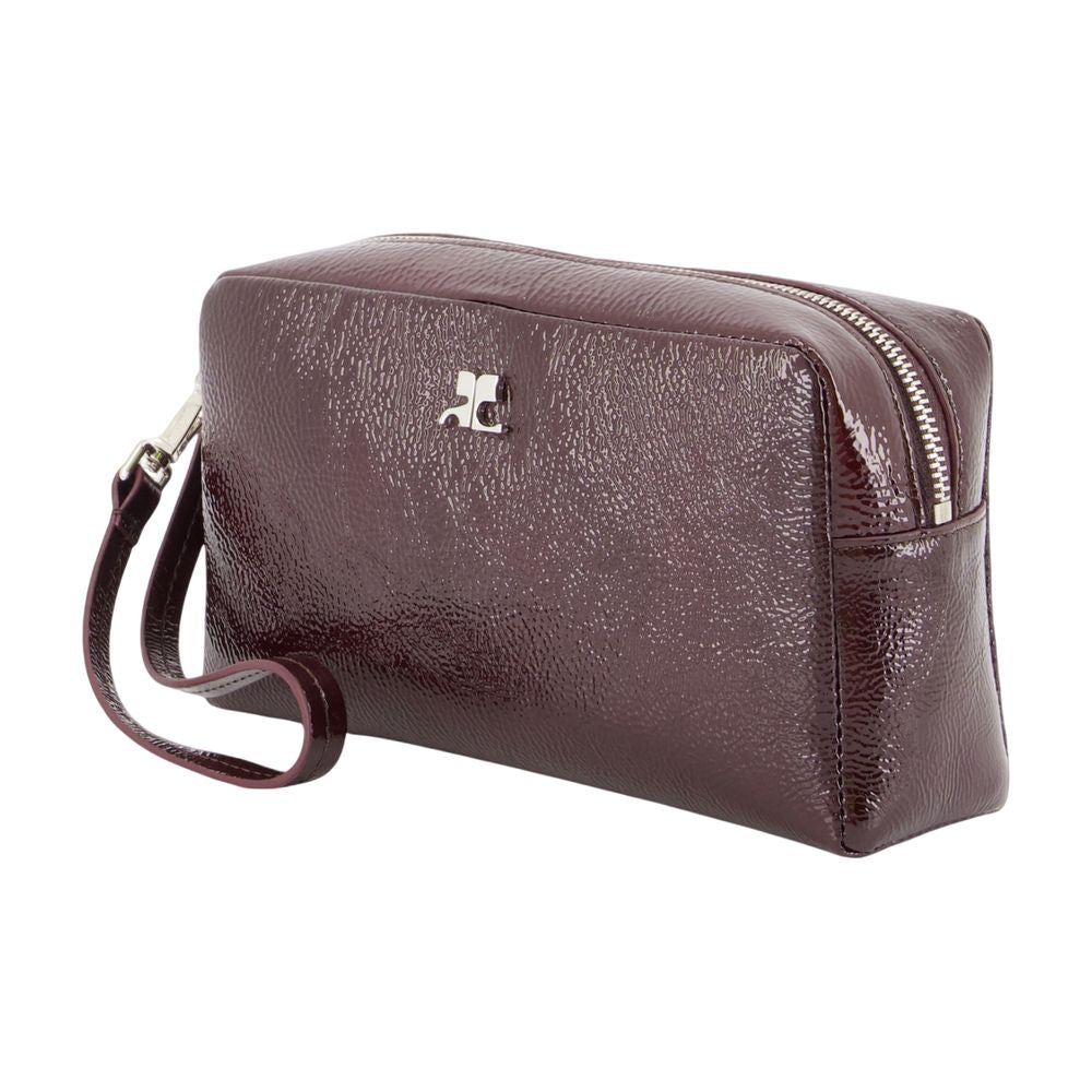 Courreges Pebbled Leather Wristlet Wallet — Burgundy, view 2