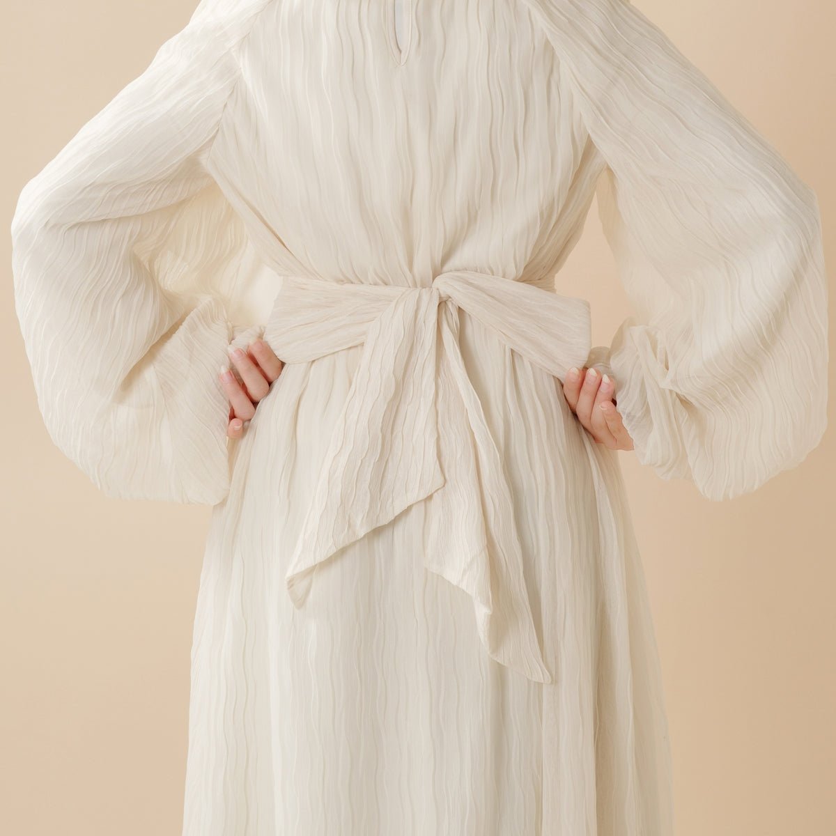 Cream White Puff Sleeves Abaya, view 2