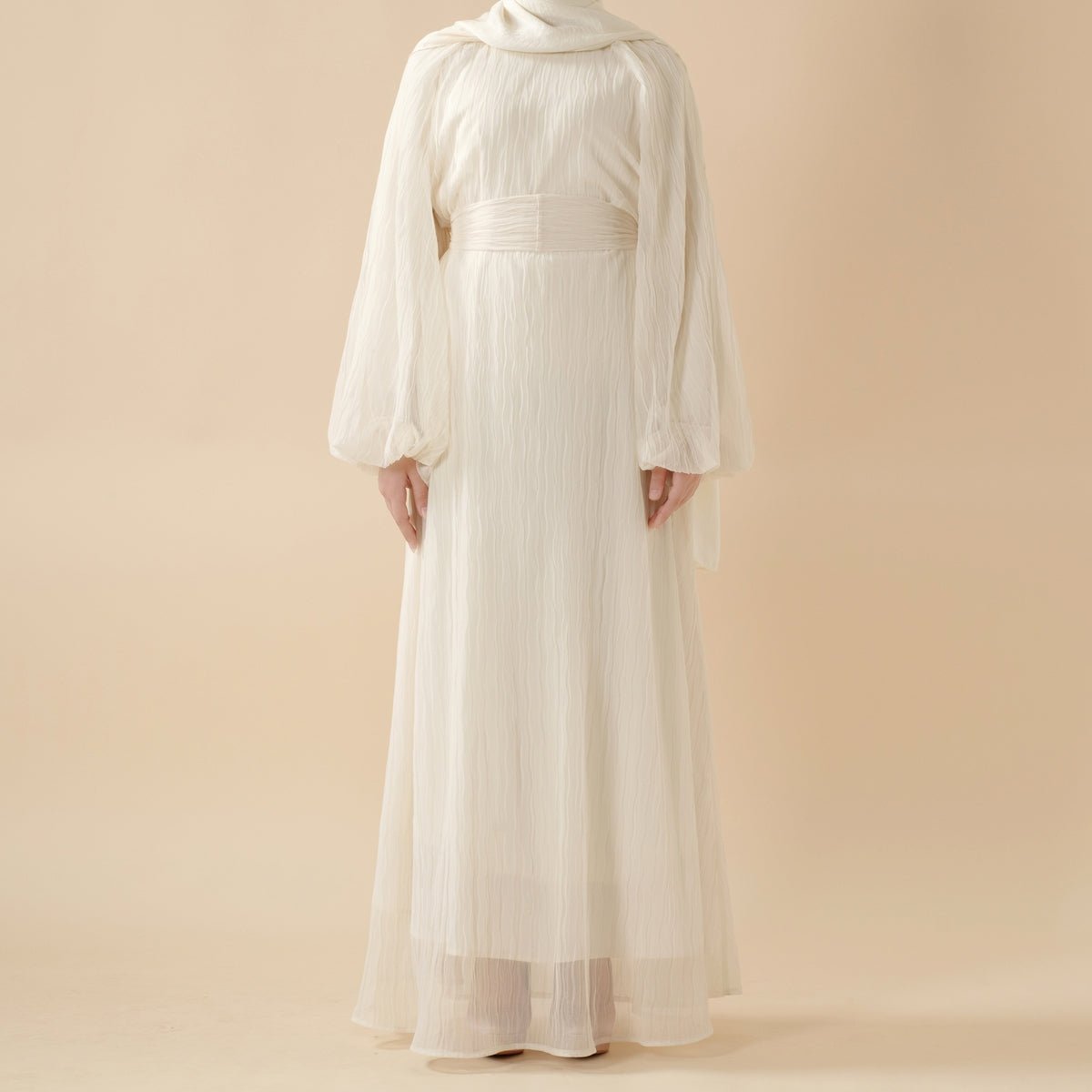 Cream White Puff Sleeves Abaya, view 3