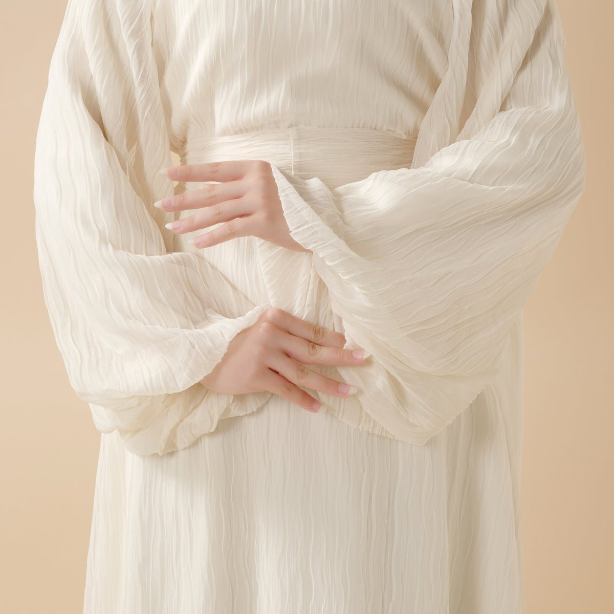 Cream White Puff Sleeves Abaya, view 4