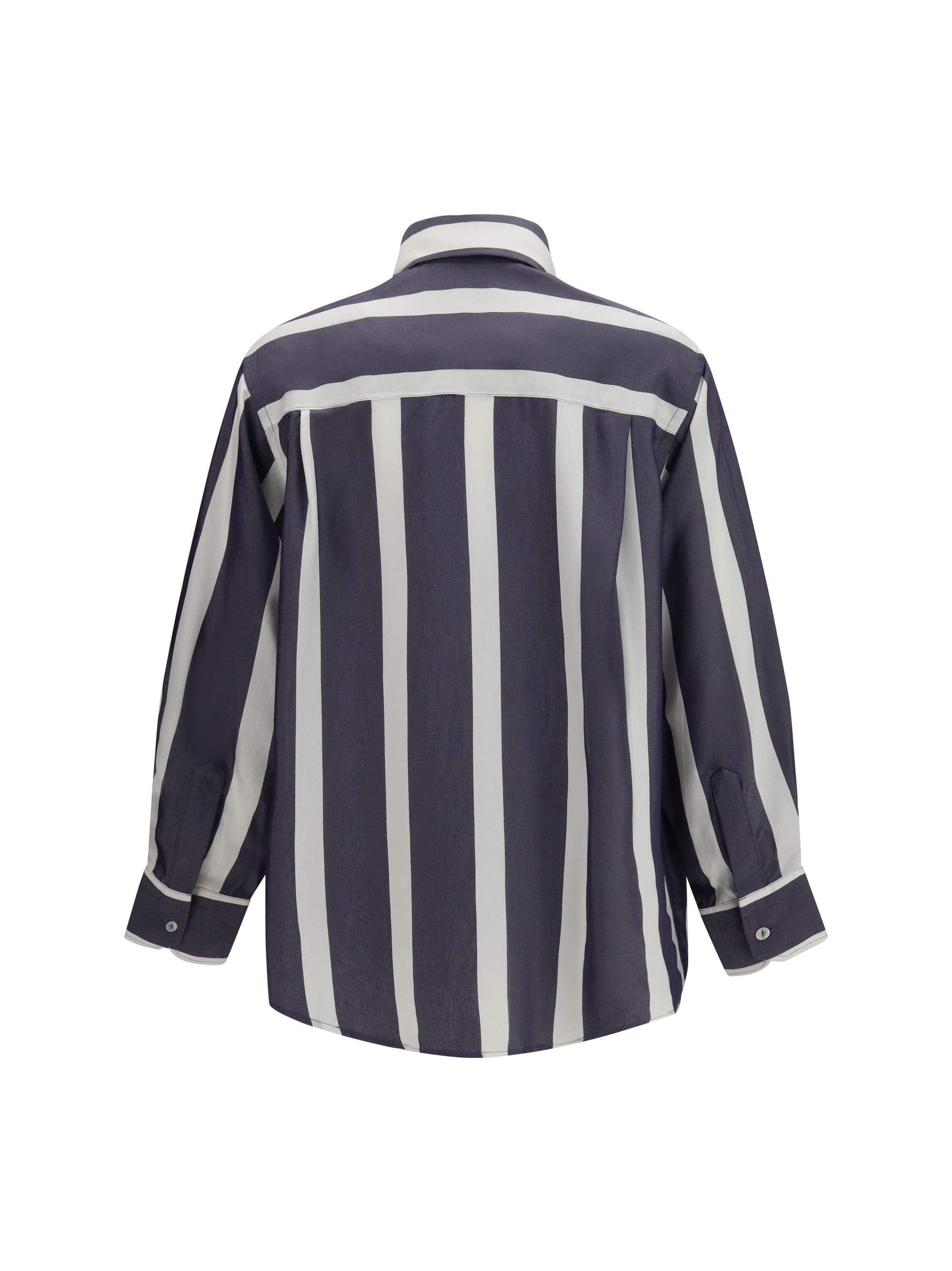 Cruna Striped Viscose Shirt — Navy, view 3