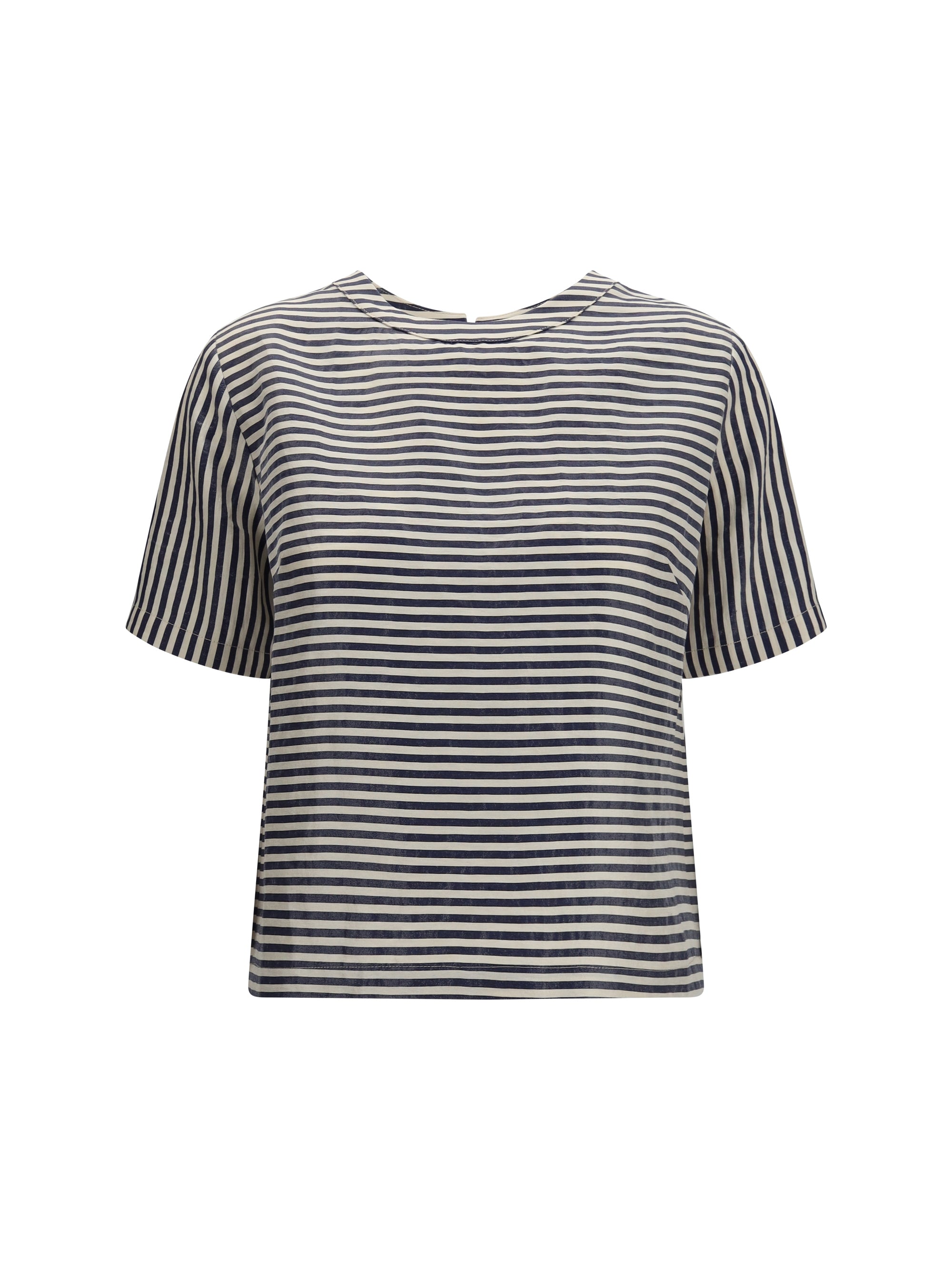 Cruna Striped Linen T-Shirt — Navy, view 2