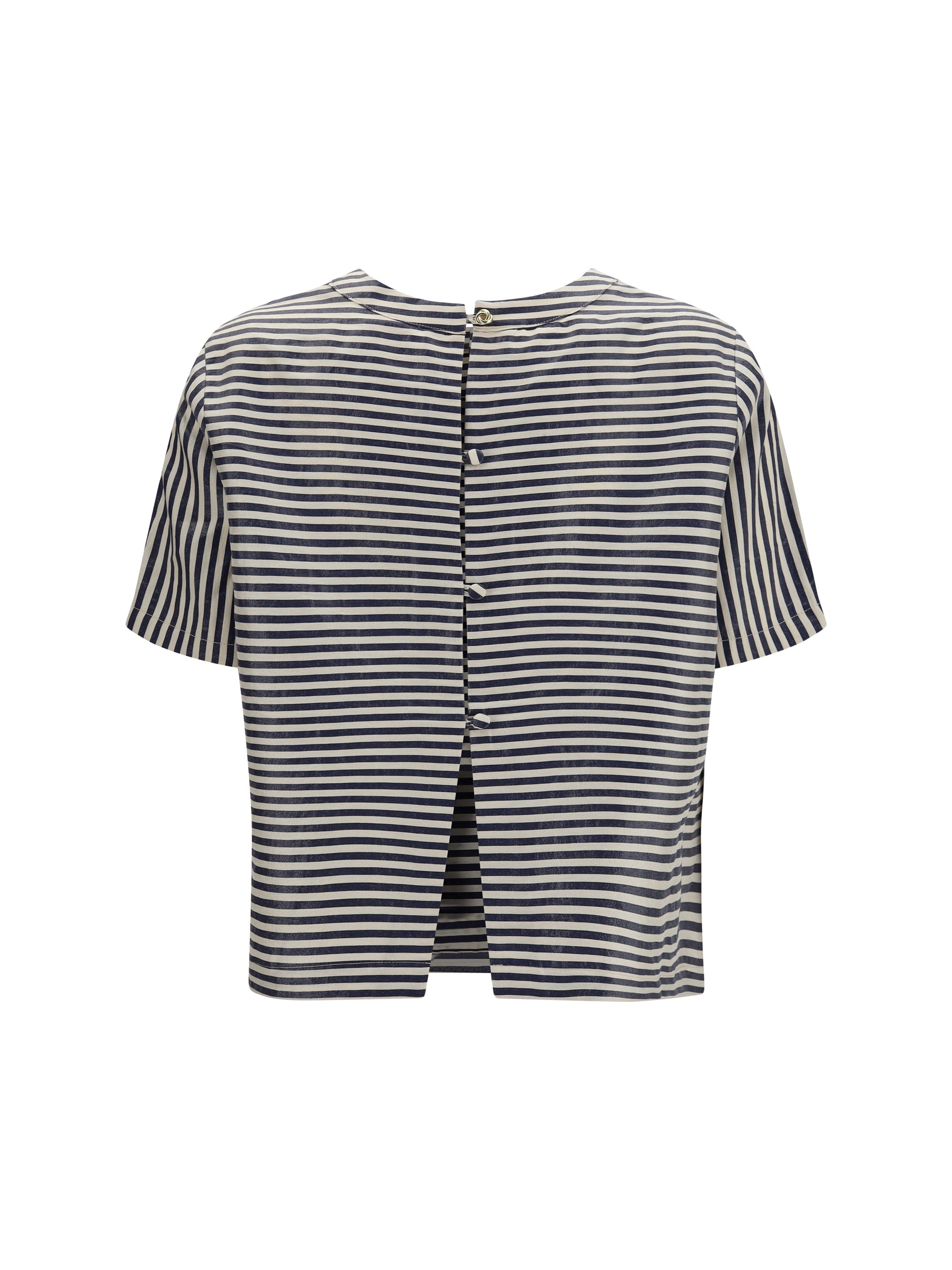 Cruna Striped Linen T-Shirt — Navy, view 3