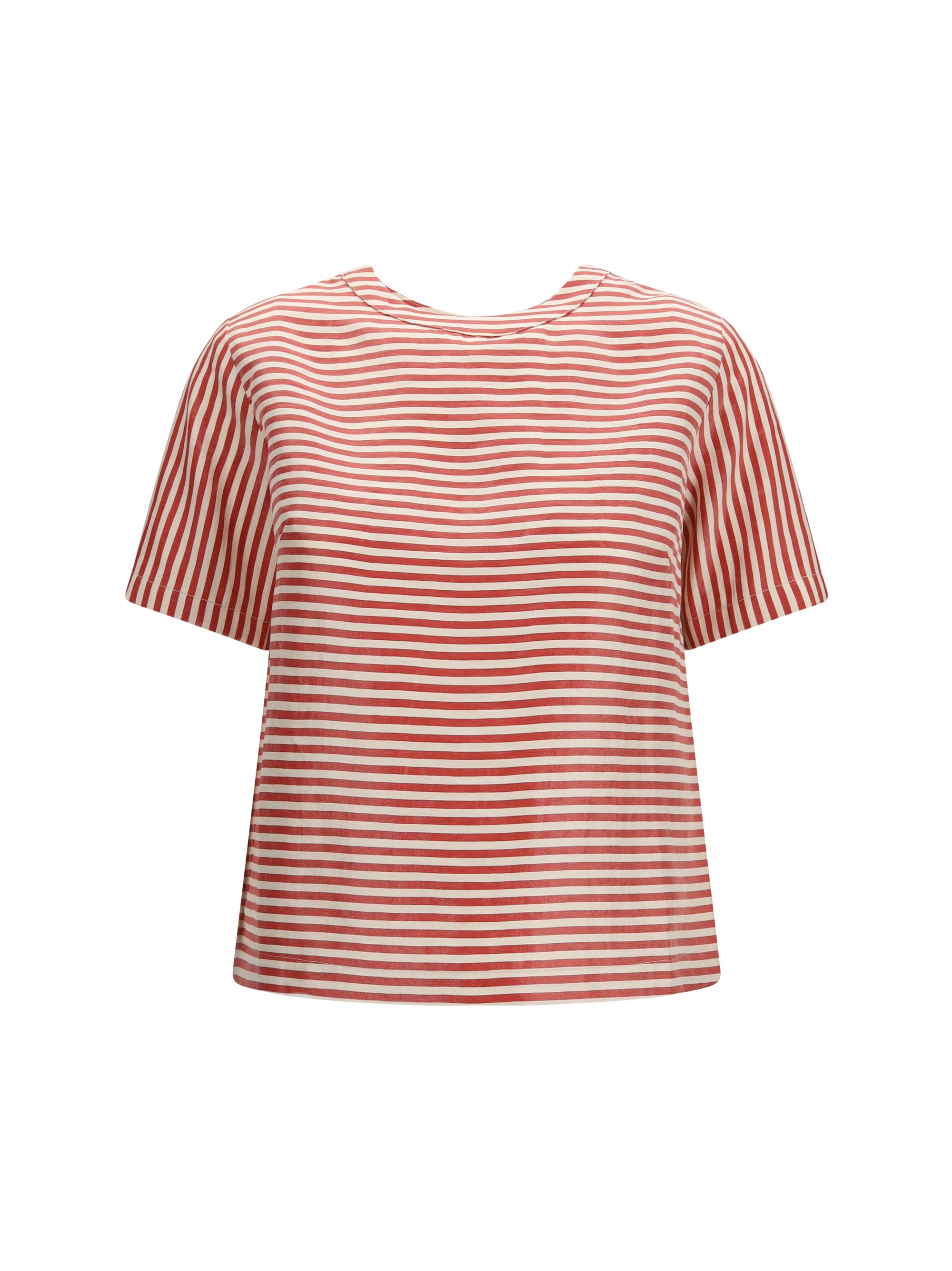 Cruna Linen-Blend Crew Neck T-Shirt — Red, view 2