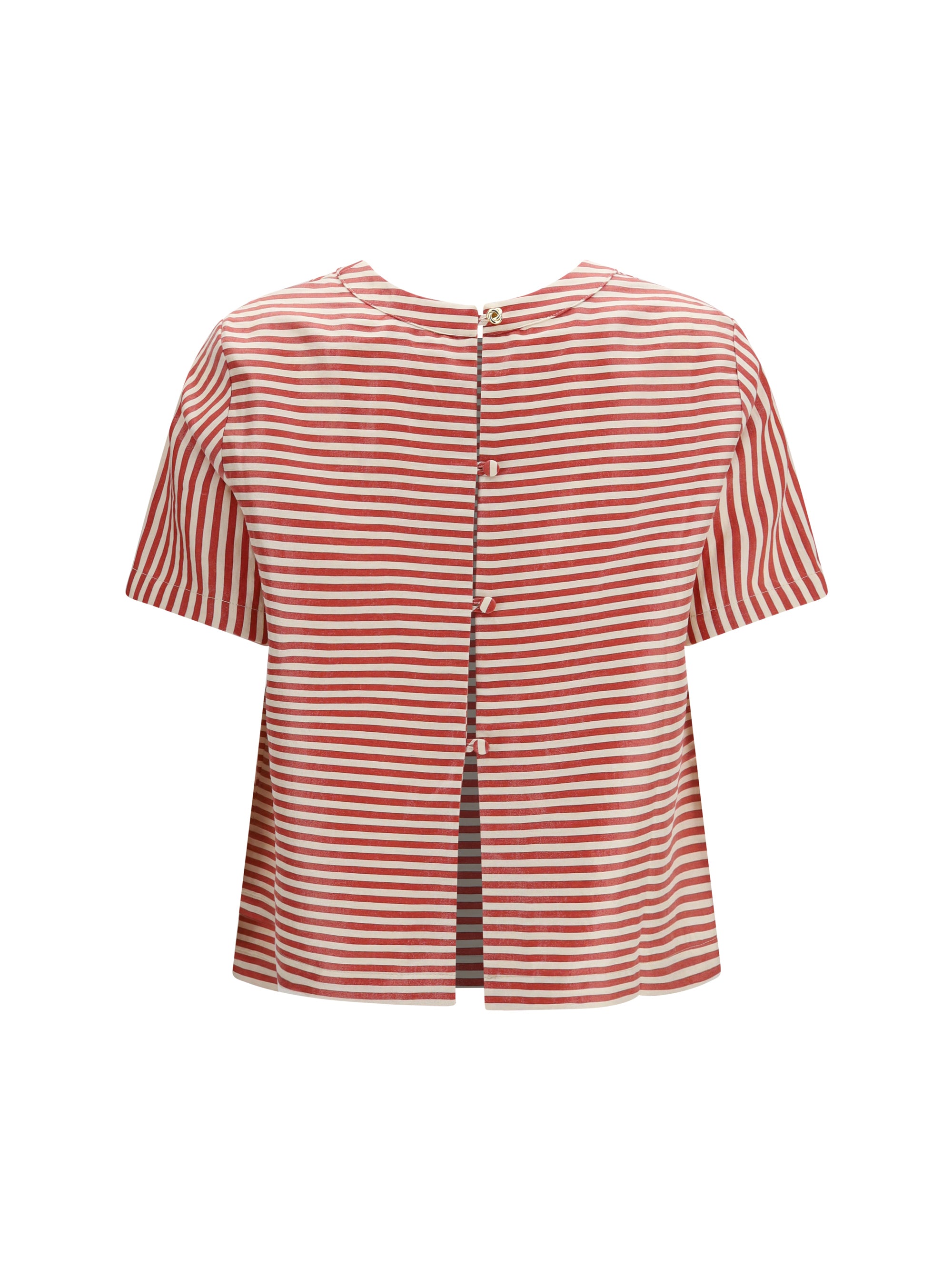 Cruna Linen-Blend Crew Neck T-Shirt — Red, view 3
