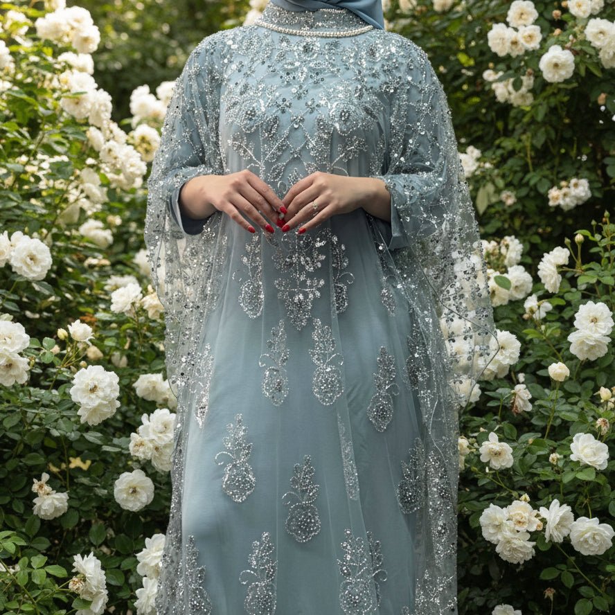 Crystal Beaded Cape Overlay Abaya Set (MA427), view 3