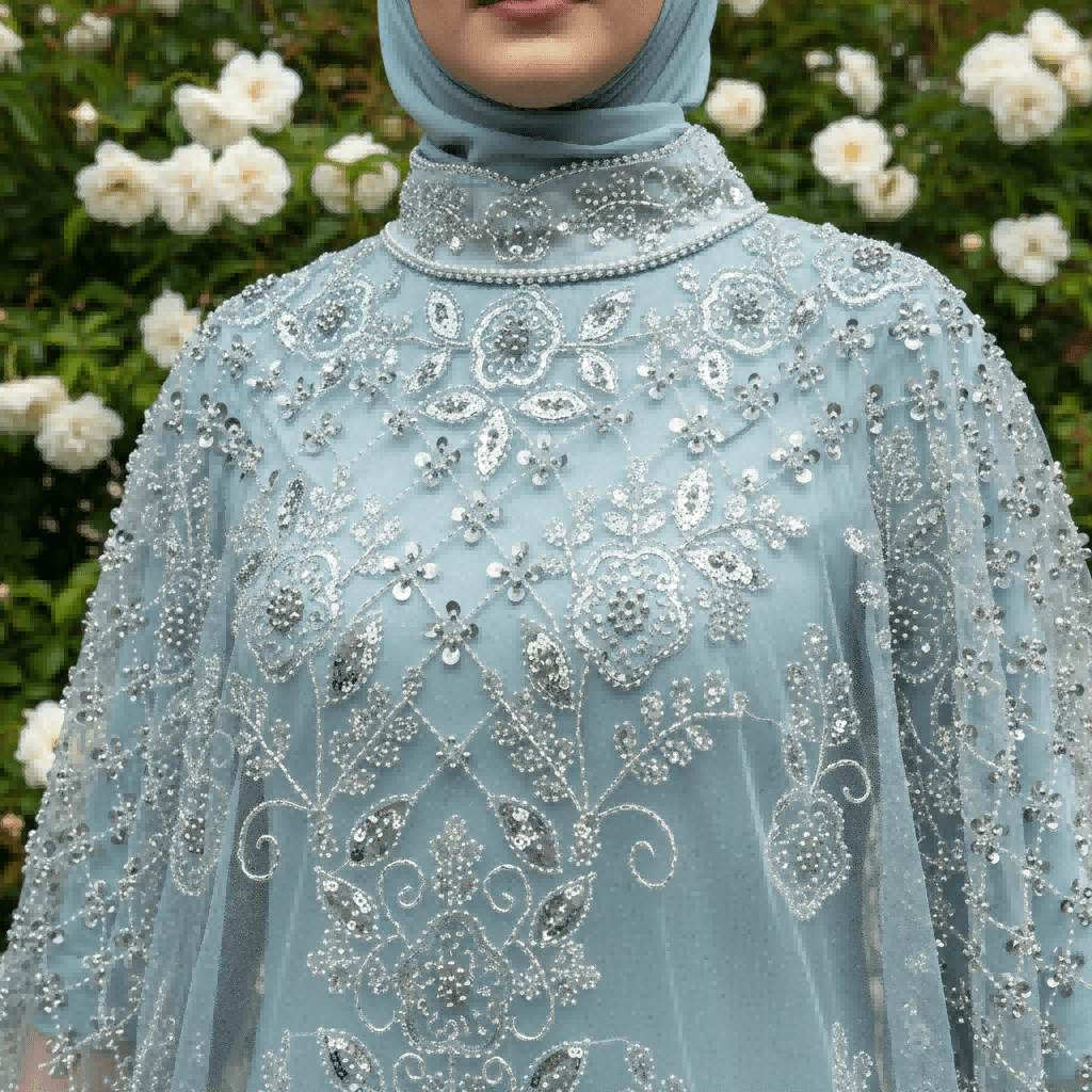 Crystal Beaded Cape Overlay Abaya Set (MA427), view 4