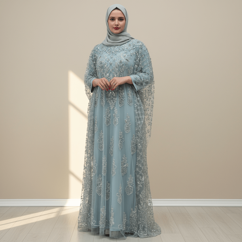 Crystal Beaded Cape Overlay Abaya Set (MA427), view 5